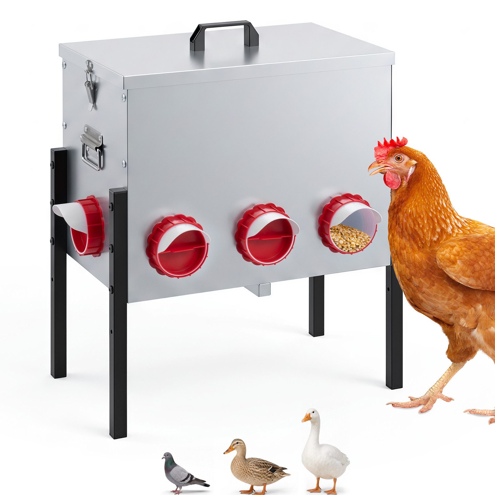 COSTWAY Futterstation 30L Futterautomat Hühner höhenverstellbar, aus verzinktem Stahl, für Hühner, Enten