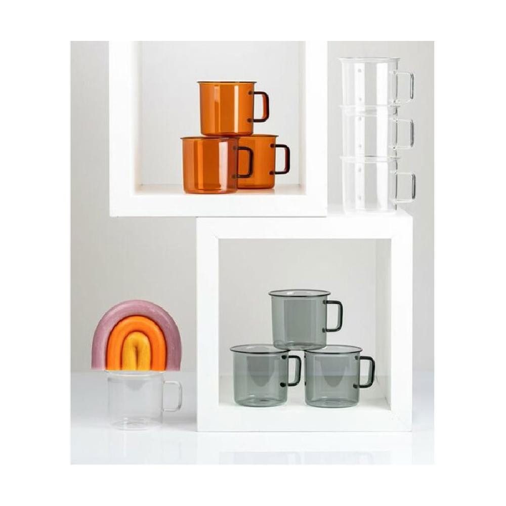 Muurla Tasse Teeglas Tasse Grau aus hitzebeständigem Glas (350ml)