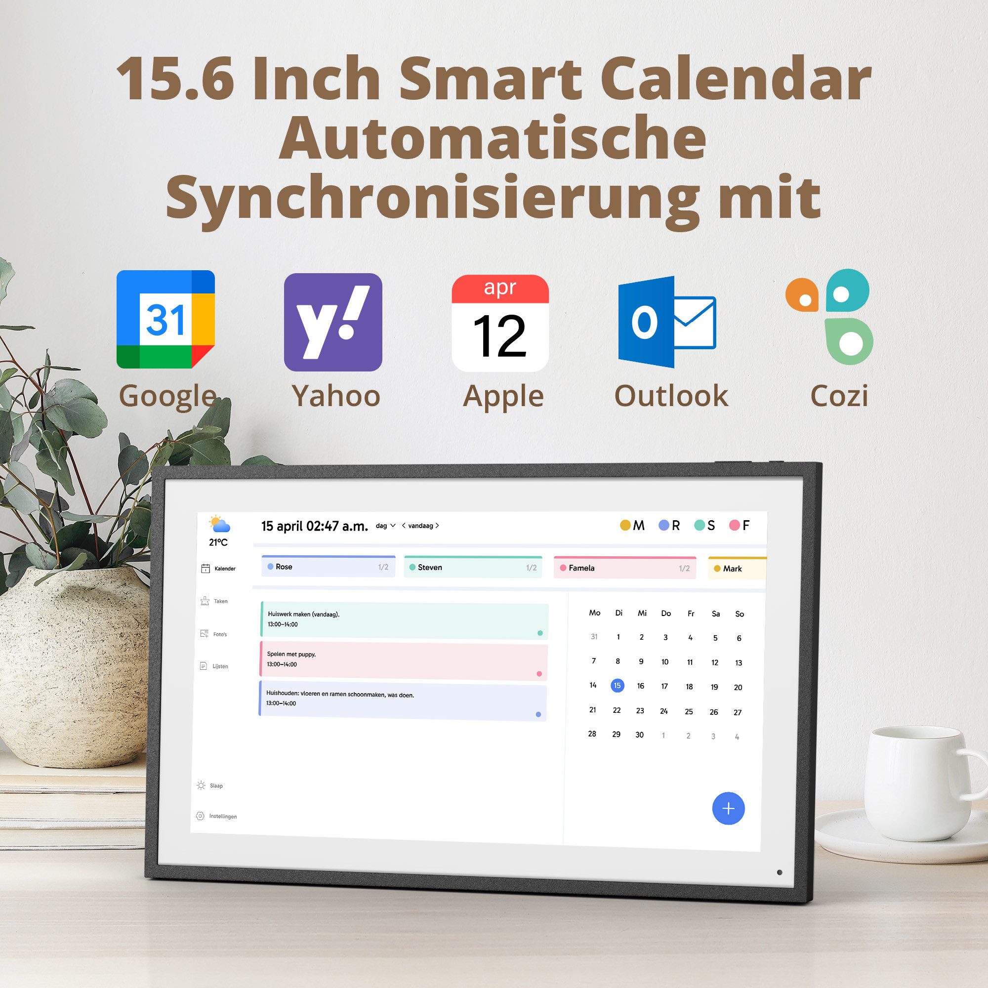 EKASN 15,6'' Digitaler Kalender mit Touchscreen Digitaler Bilderrahmen (39,6 cm/15.6 ", 1920 x 1080 Pixel, 32 GB, Full-HD, WLAN, Familienplaner mit To-Do-Liste & Essensplaner)