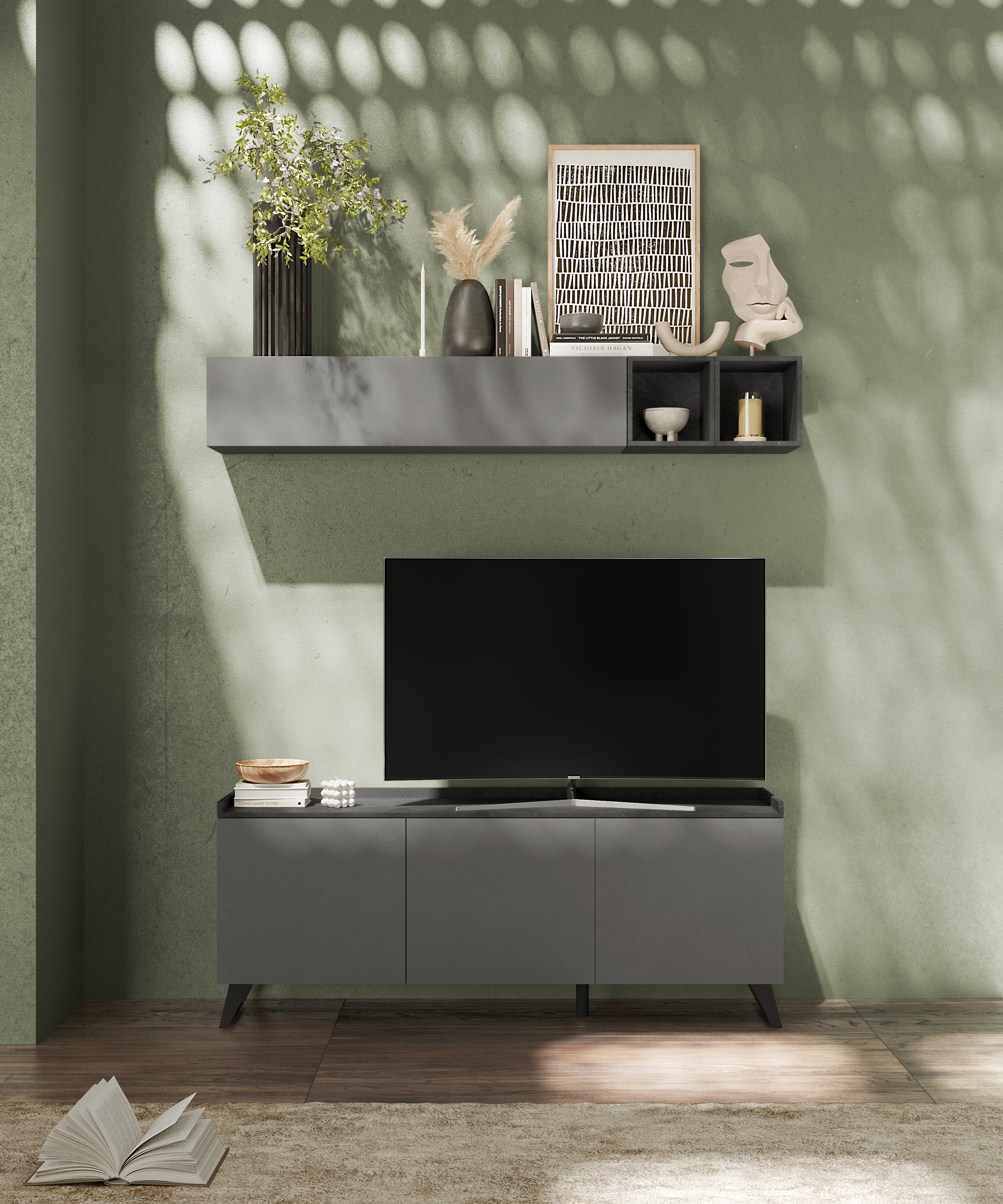 LC Hängeschrank Breite 138 cm Ardesia Steingrau | Ardesia Steingrau