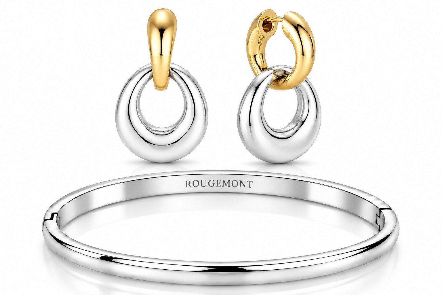 ROUGEMONT Schmuckset Damen Schmuckset 2 Teile Armreif und Creolen Ohrringe -Wasserfest, 2 Teiliges Schmuckset
