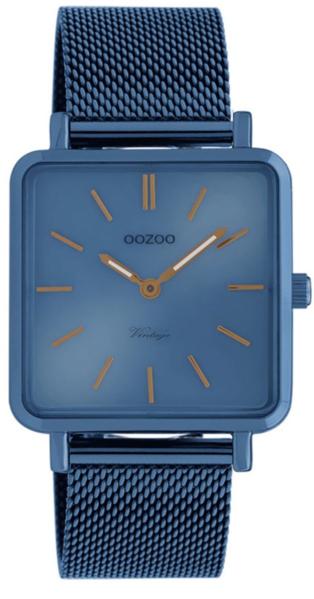 OOZOO Quarzuhr Oozoo Damen Armbanduhr blau Analog, Damenuhr eckig, klein (ca. 29mm) Edelstahlarmband, Fashion-Style