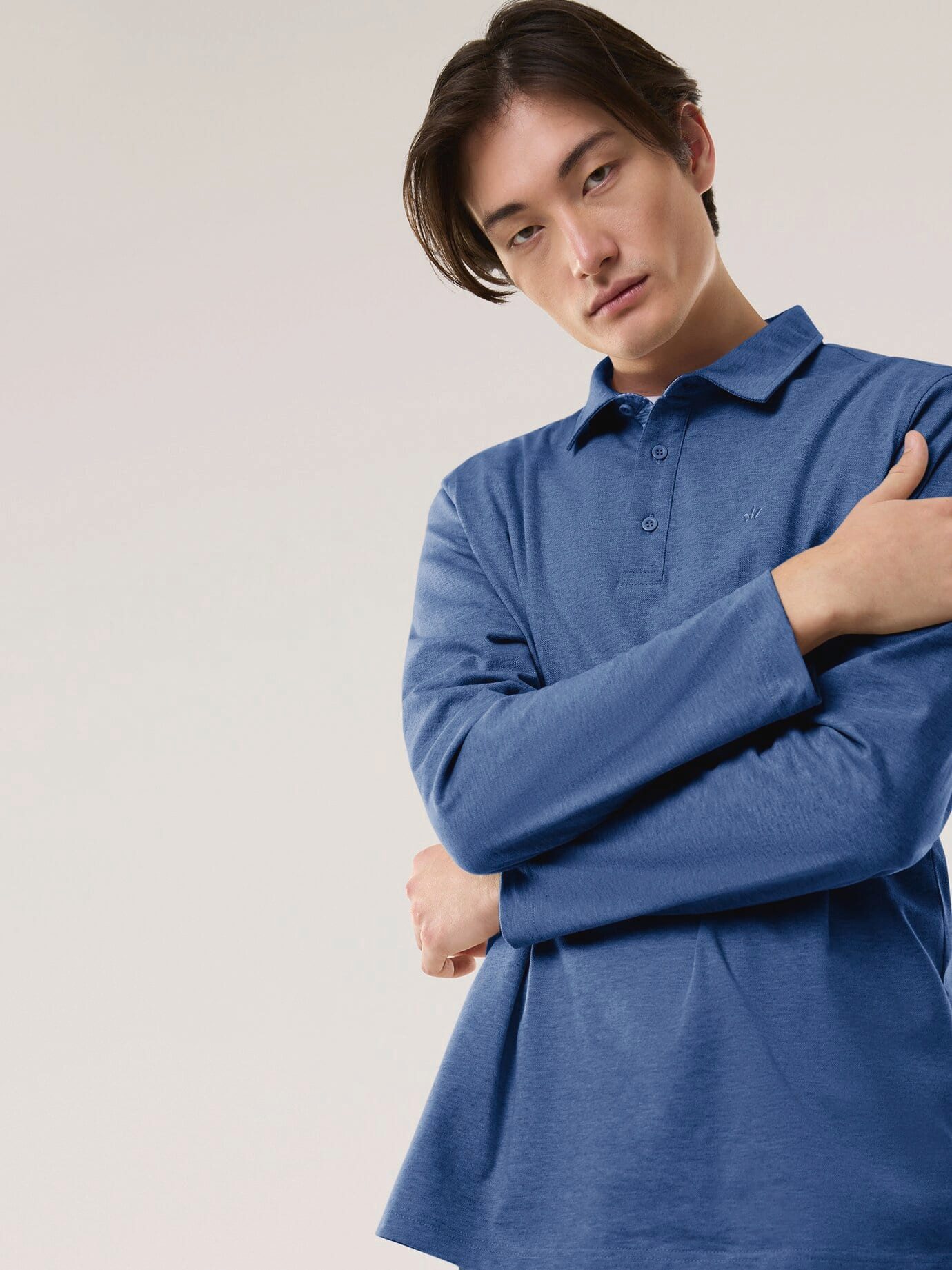 Walbusch Poloshirt Herren Langarmpolo aus Baumwollmix Shirt Feines Melange-Piqué, konfektionierter Hemdenkragen, pflegeleicht