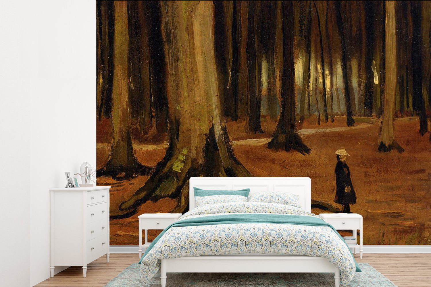 (6 Wandtapete Gogh, - Wald Montagefertig MuchoWow bedruckt, Tapete Vincent van Fototapete für Mädchen Wohnzimmer, im St), Matt, Vinyl