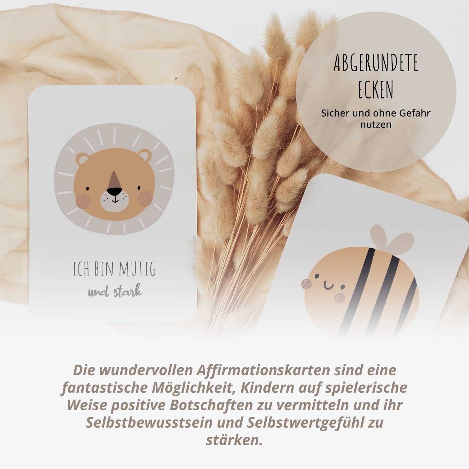 MeinBaby123® Geburtskarte 20 Affirmationen für Kinder A6, Karten für selbstbewusste Kinder, Mutmach-Karten mit partieller Veredelung + Baumwollsäckchen