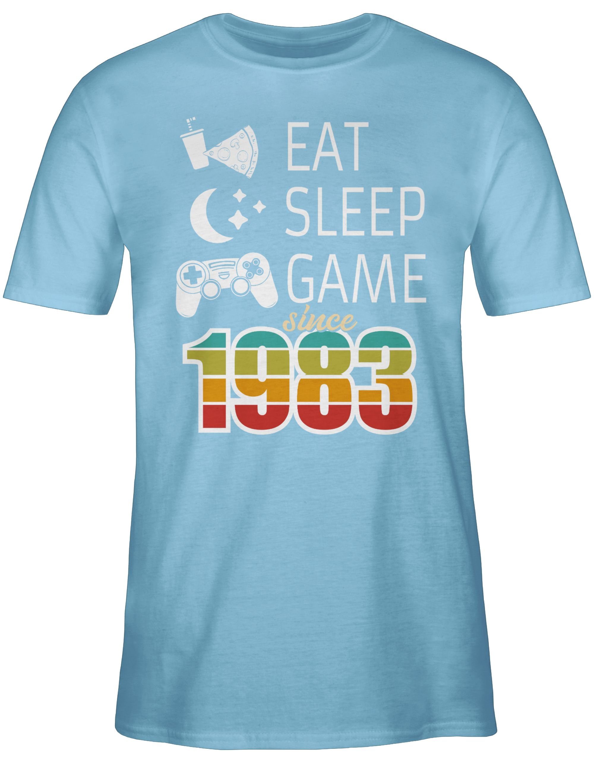 Shirtracer T-Shirt Eat sleep 40. Geburtstag since Game 03 1983 bunt Hellblau