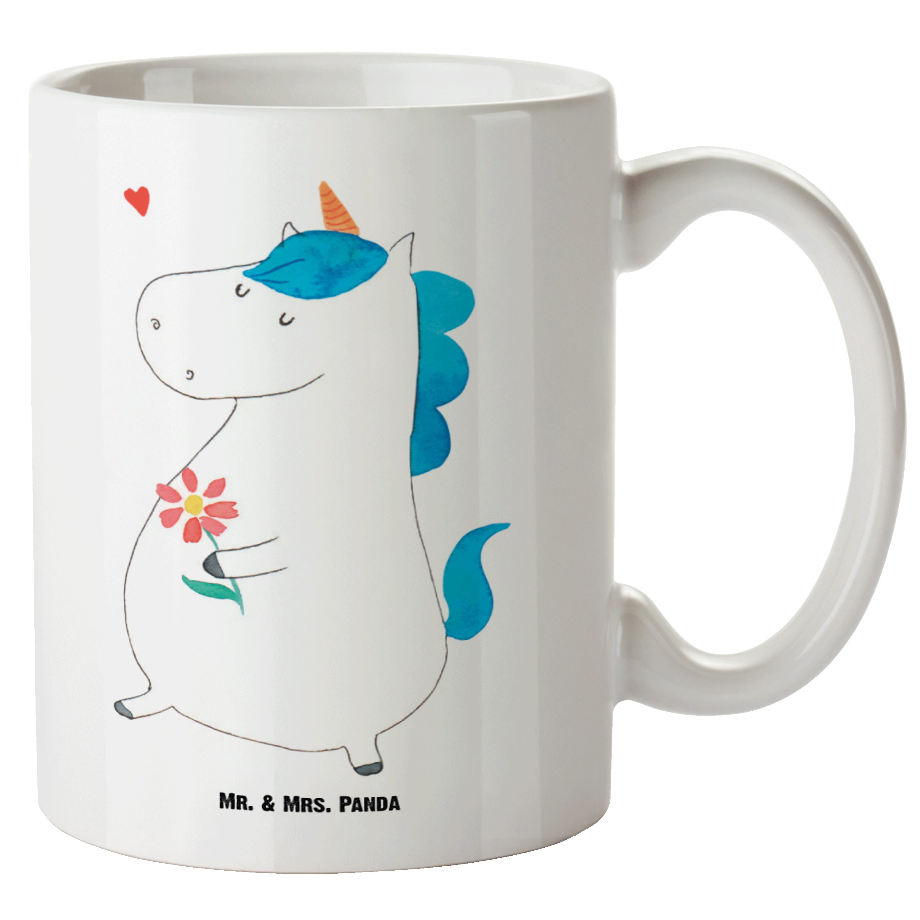 Mr. & Mrs. Panda Tasse Einhorn Spaziergang - Weiß - Geschenk, Grosse Kaffeetasse, Einhörner, XL Tasse Keramik