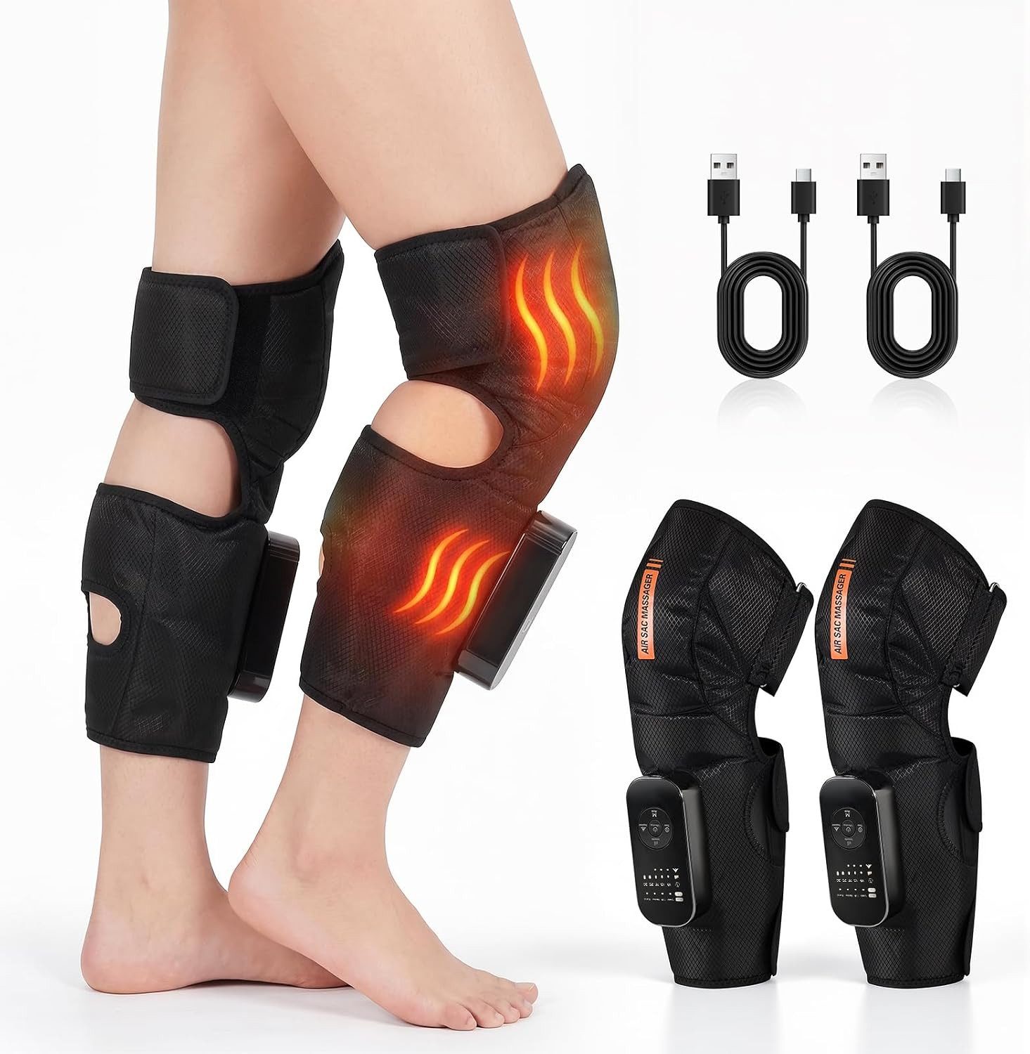 QUBEBU Massagegerät 2 Stück Akku Wadenmassagegerät Kabellos Beinmassagegerät mit Heizung, 2 Airbags Luftkompressionsmassage für Oberschenkel Knie Waden, 4 Modi 2-tlg., 5 Intensitäten/3 Heizstufen/5 Timer-Einstellungen/Wiederaufladbar, Massagegerät Für Wade, Oberschenkel und Knie, Büroangestellte Senioren
