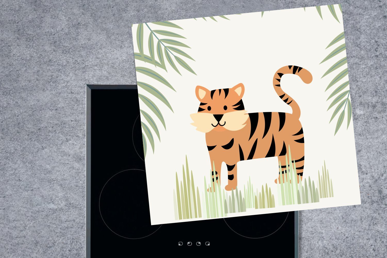 Arbeitsplatte Vinyl, MuchoWow Tigers im Illustration tlg), küche 78x78 (1 für eines cm, Herdblende-/Abdeckplatte Dschungel, Ceranfeldabdeckung,