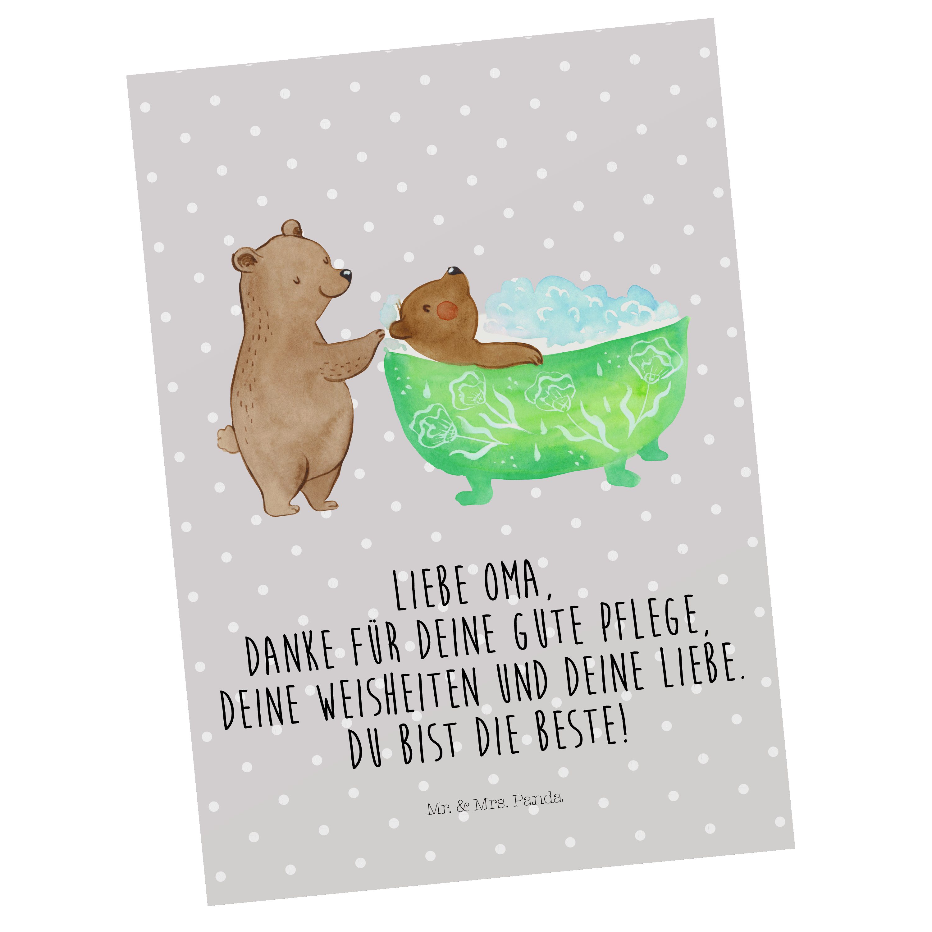 Mr. & Mrs. Panda Postkarte Oma badet - Grau Pastell - Geschenk, Ansichtskarte, Enkel, Geburtstag
