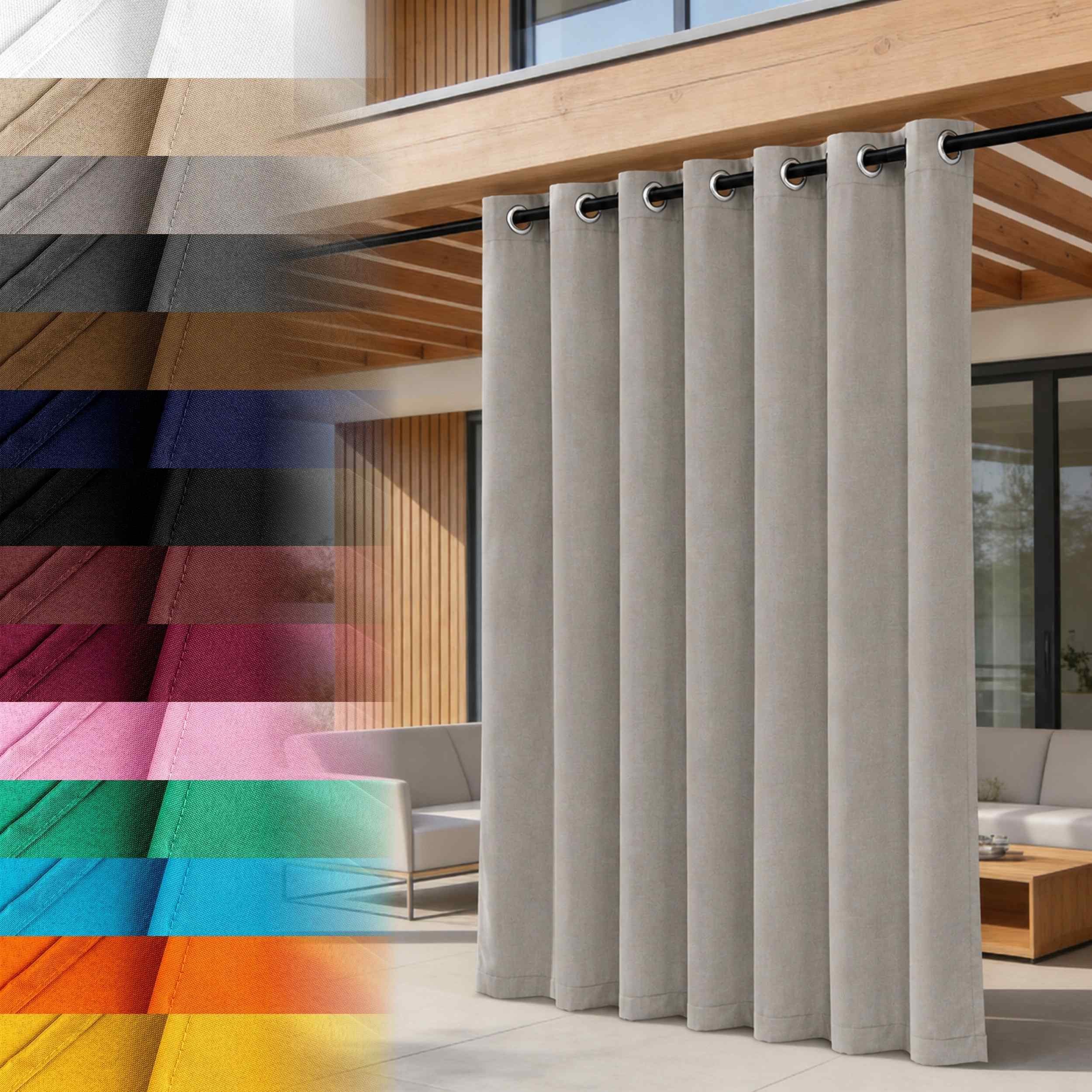 Lantigo Outdoorvorhang Wasserdichter Gartenvorhang mit Ösen und Raffhalter – Sichtschutz (1 St), Ösen, OXFORD 500D, für Terrasse, Pergola, Pavillon und Balkon im Außenbereich