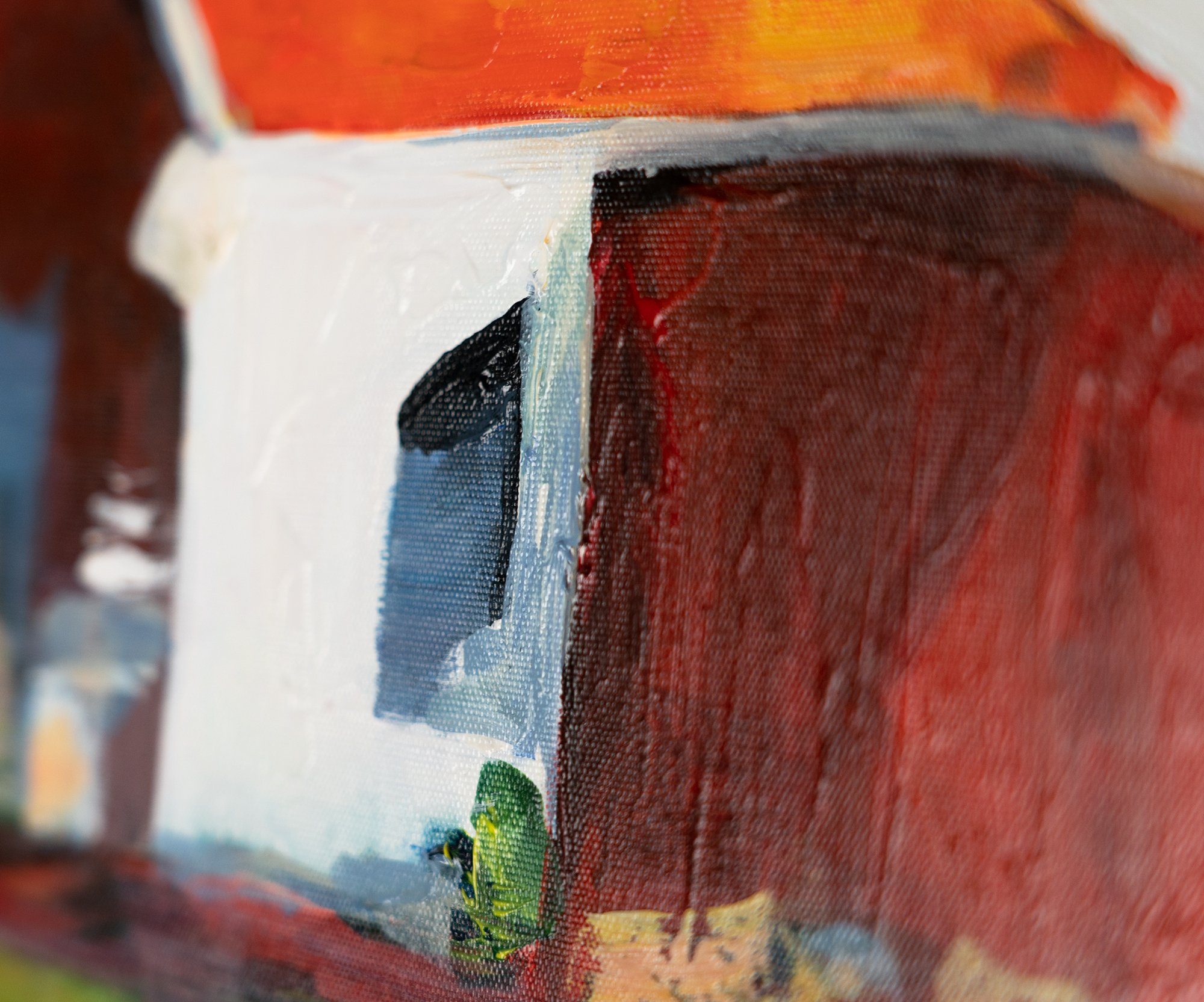 YS-Art Gezeiten der Landschaft Gemälde in Rahmen Rot Inspiration, Mit