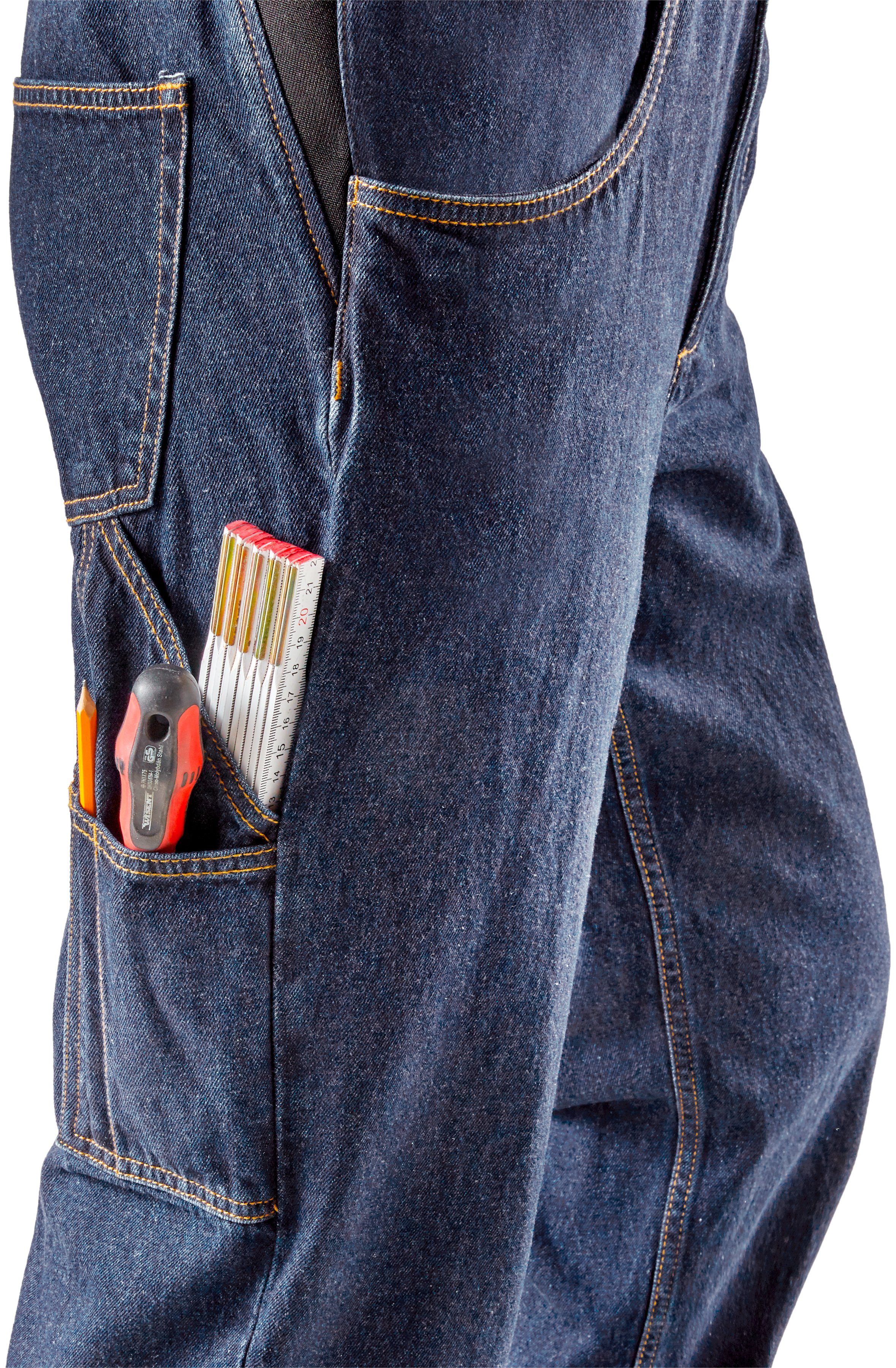 Northern Country Latzhose Worker Jeans 11 und mit Bund, (aus Jeansstoff, Baumwolle, strapazierfähig dehnbarem 100% Taschen, comfort fit) robuster langlebig