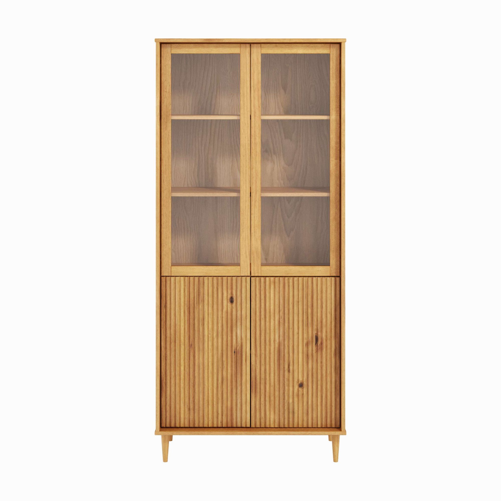 OTTO home Vitrine Malmedy Front mit gefrästen Rillen aus massivem Kiefernholz, Push-to-open, FSC, Breite 80 cm, Höhe 180 cm – Bild 2 von 5