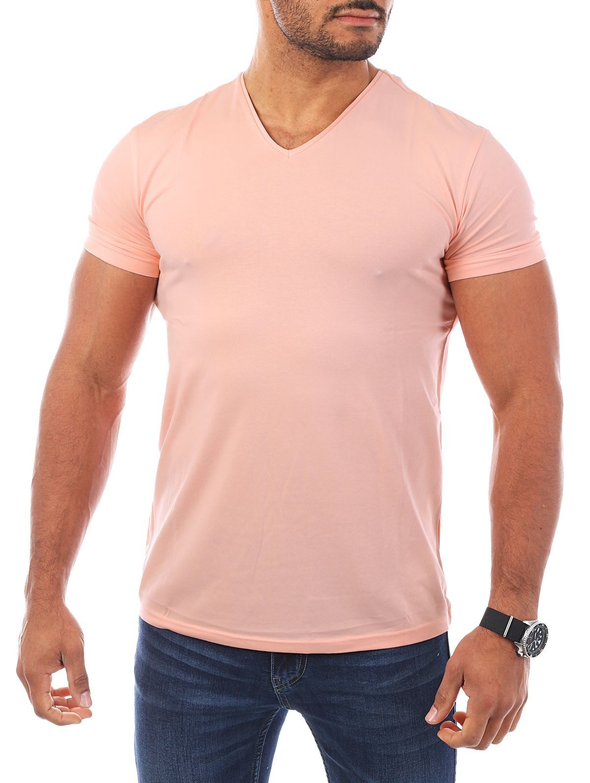 Young & Rich T-Shirt Herren Uni Basic V-neck V-Ausschnitt Unterziehshirt 1700 V-Ausschnitt unifarben kurzarm slim fit