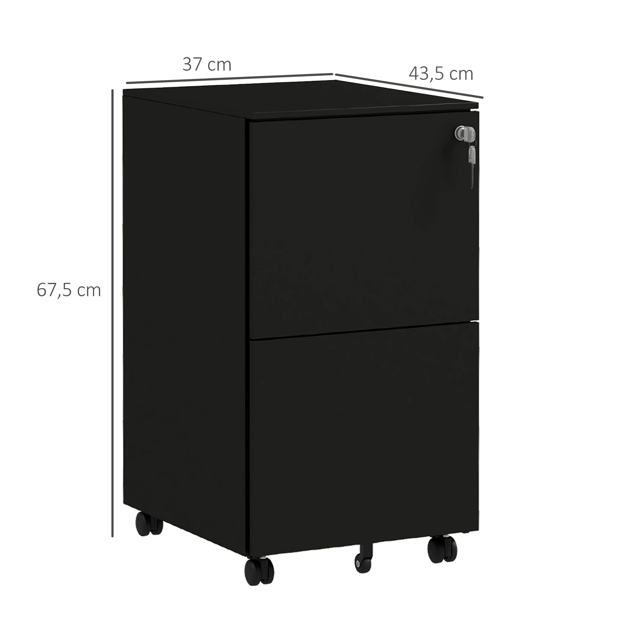 Vinsetto Rollcontainer Aktenschrank mit 2 Schubladen Druckschrank mit Rollen, (Büroschrank, 1 St., Bürocontainer), Stahl, 37 x 43,5 x 67,5 cm