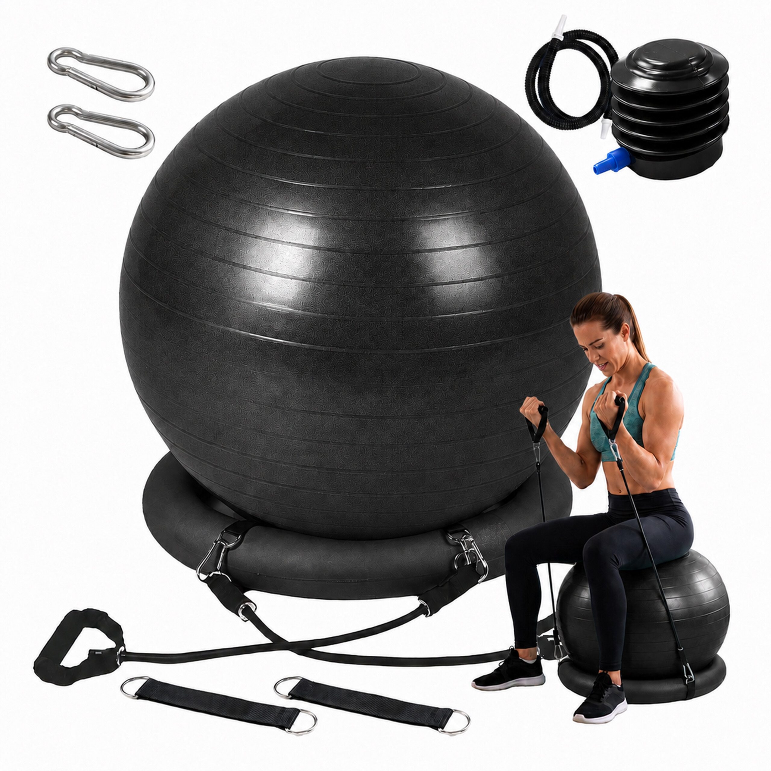 relaxdays Gymnastikball Set (7-St), schwarz, Ø 65 cm