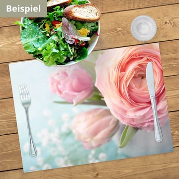 Platzset, Tischset Frühling, Ostern & Blumen - Rosa Rosen, Tischsetmacher, (aus Naturpapier in Aufbewahrungsmappe, 12-St., 44 x 32 cm / rosa), Made in Germany
