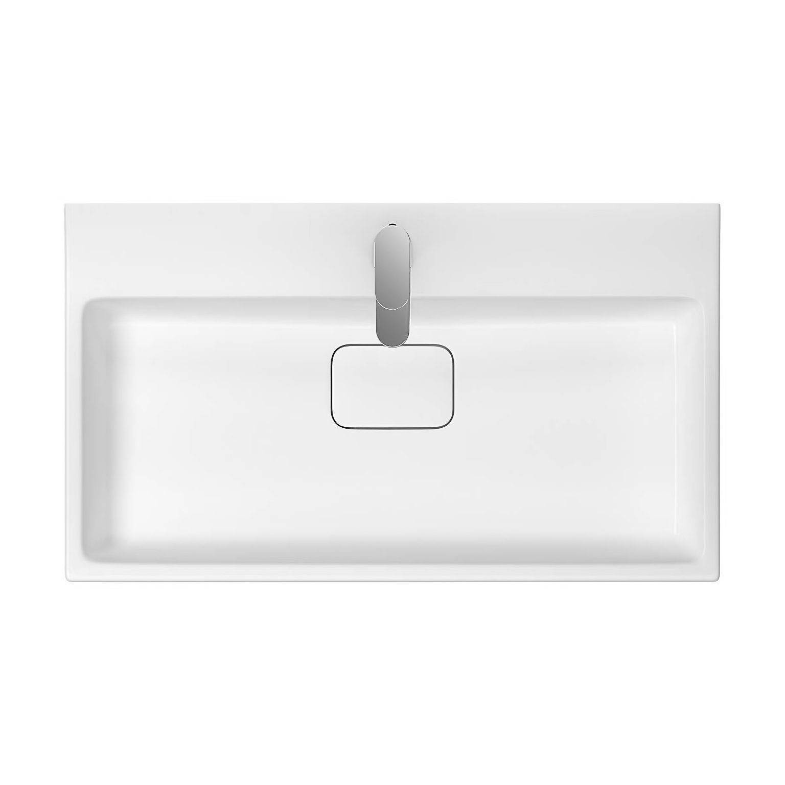 Schubladen Badezimmerschrank 80 Set (Schwarz Keramikwaschbecken VIRGO & Waschbeckenunterschrank mit Schwarz Badmöbel Möbelgriffe) KOLMAN | Weiß