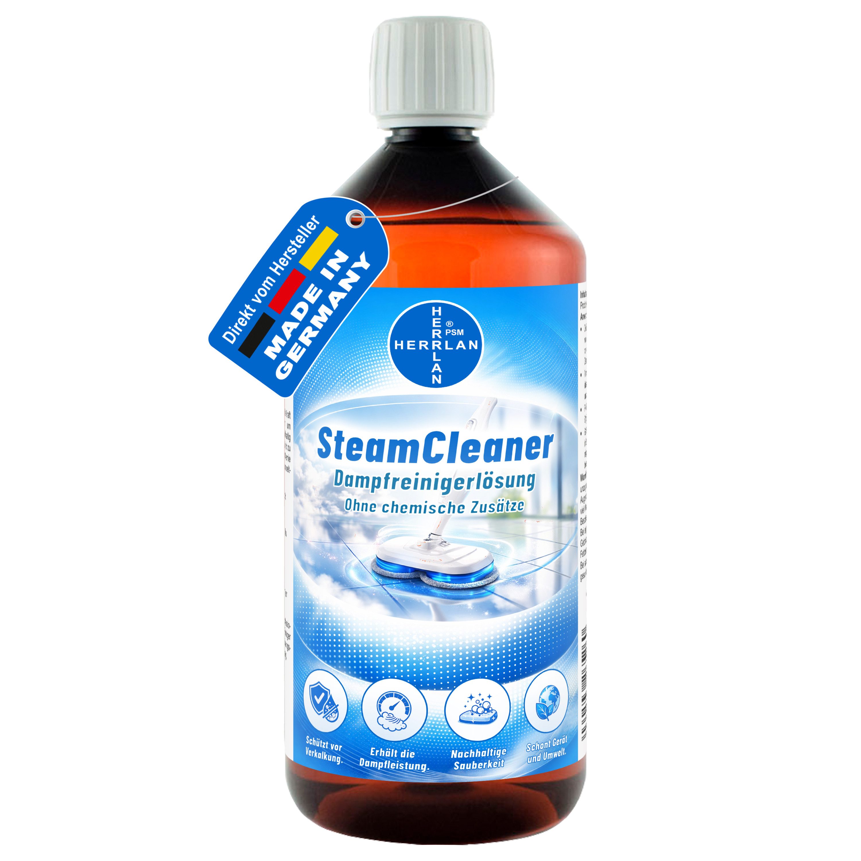 HERRLAN SteamCleaner HOCHLEISTUNGS Dampfreinigerlösung Universalreiniger (1 Liter Tiefenreinigung mit Probiotika – Made in Germany)