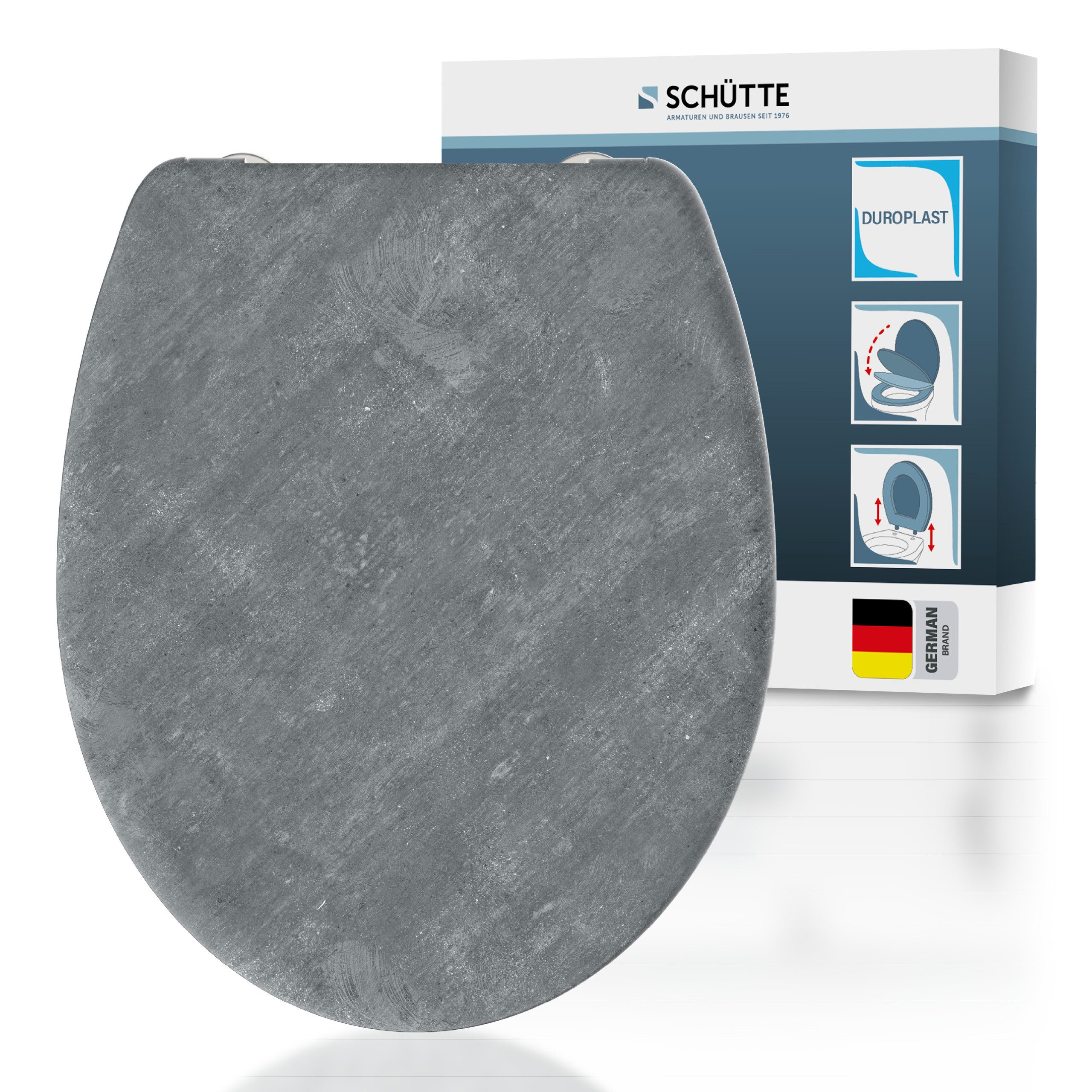 Schütte WC-Sitz LIGHT CONCRETE, Toilettendeckel, Absenkautomatik, Schnellverschluss, O-Form, bis 175kg