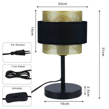 Nettlife Tischleuchte Schwarz Gold Metall Tischlampe Retro Nachttischlampe Vintage E27, LED wechselbar, Wohnzimmer Schlafzimmer