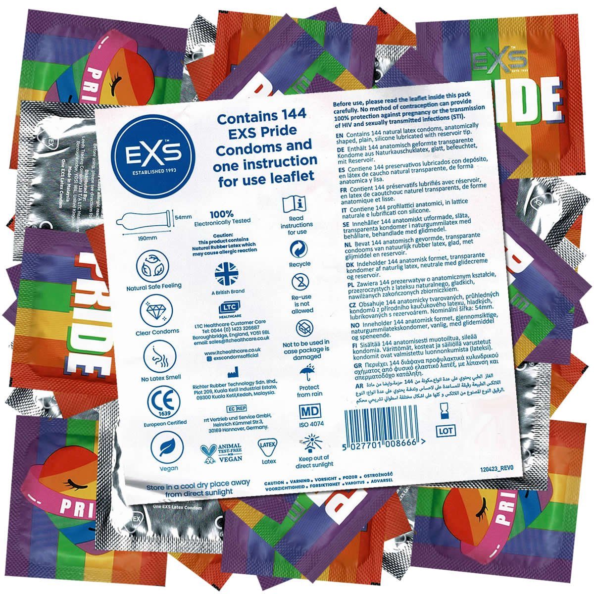 EXS Kondome Pride - Gaypride-Kondome Packung mit, 144 St., Kondome für Männer, Kondome mit Motiv, Regenbogen Kondome, LGBT