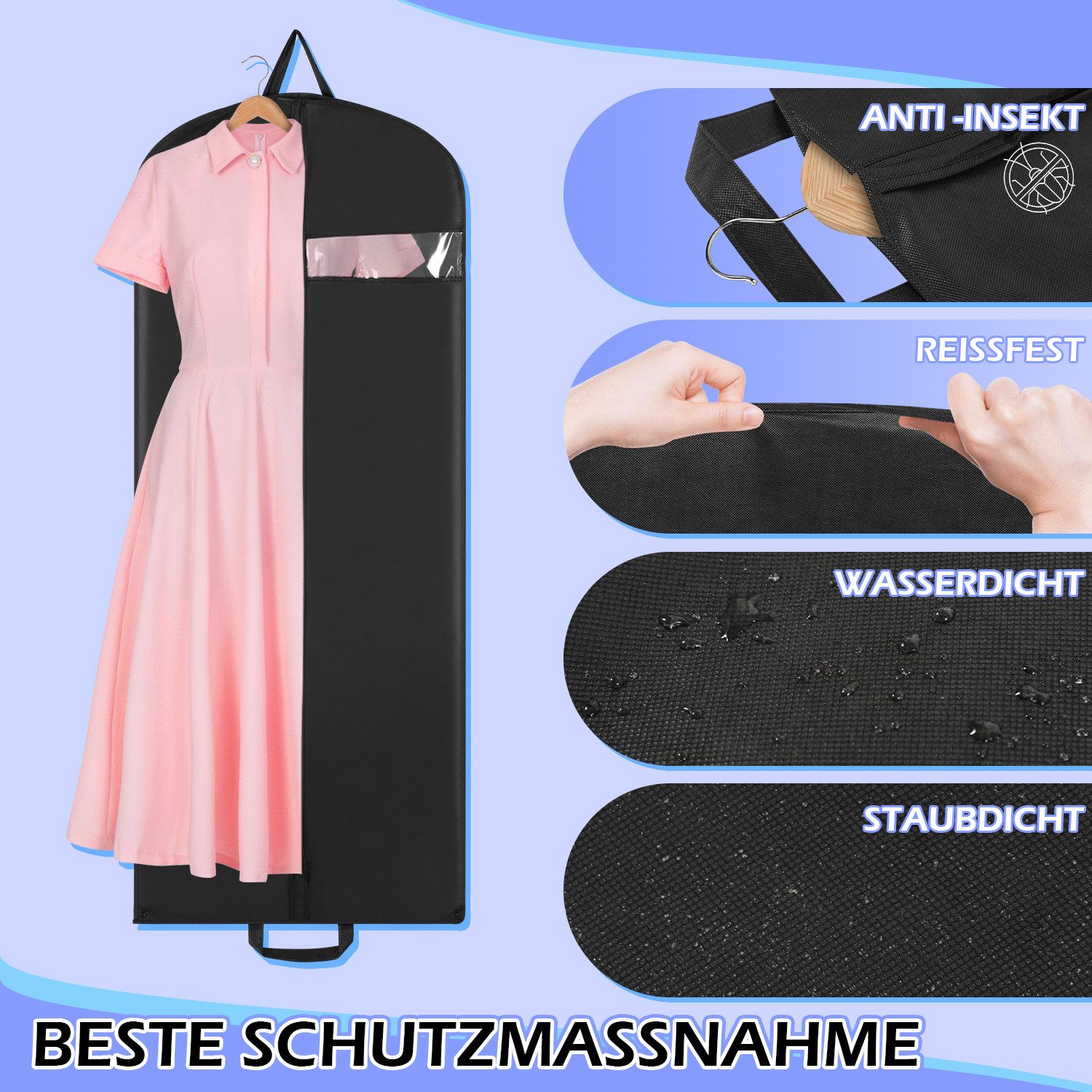 Clanmacy Sitzsack Kleidersack Schutzhülle Kleidertasche Deluxe Reisesack Kleiderhülle (1 St) – Bild 4 von 5