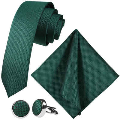 GASSANI Krawatte Hochzeitskrawatte Festlich, Herren-Krawatte Hochzeit Schlips zum Sakko (Set, 3-St., Краваткиset, mit Einstecktuch, Manschettenknöpfe, Slim Fit, Skinny Tie, Dünn, Extra Довжина) Schmal (6cm), Grid, Klein-Kariert, Pique, Fein Karo, Matt, Seide-Touch