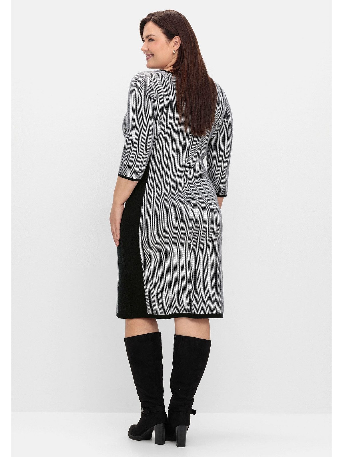 Sheego Strickkleid Große Größen im Fischgrätmuster, mit Kontrastdetails