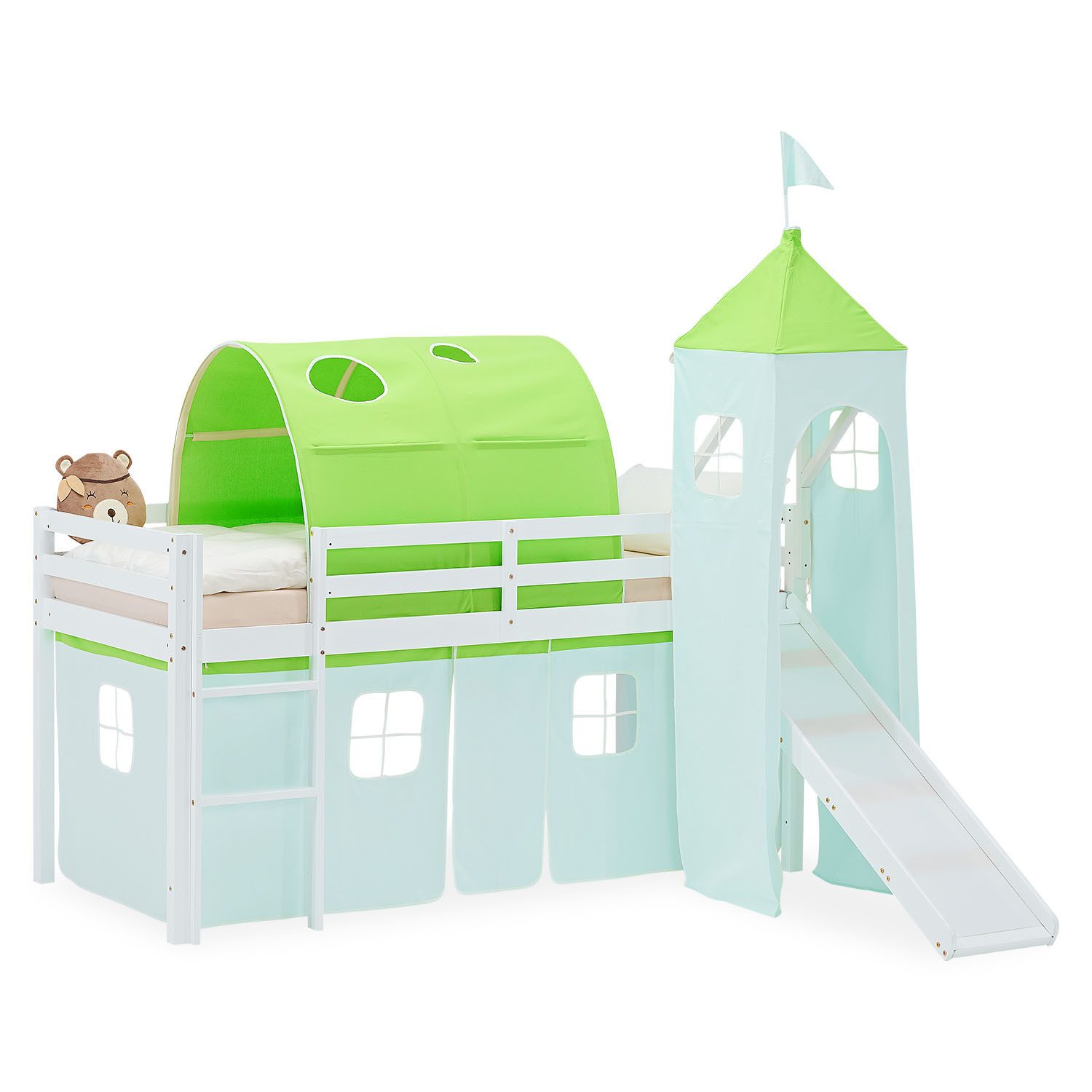 Homestyle4u Hochbett 90x200 Vorhang Stockbett Kinderbett günstig online kaufen