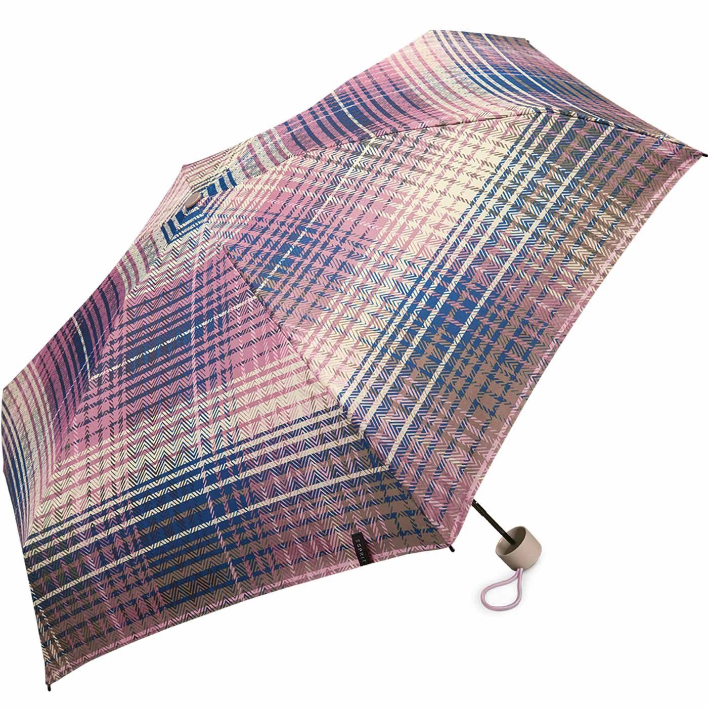 Esprit Taschenregenschirm Damen Super Mini Regenschirm Petito Cosy Checks - dusky orchid, winzig klein, in bunter Karo-Optik