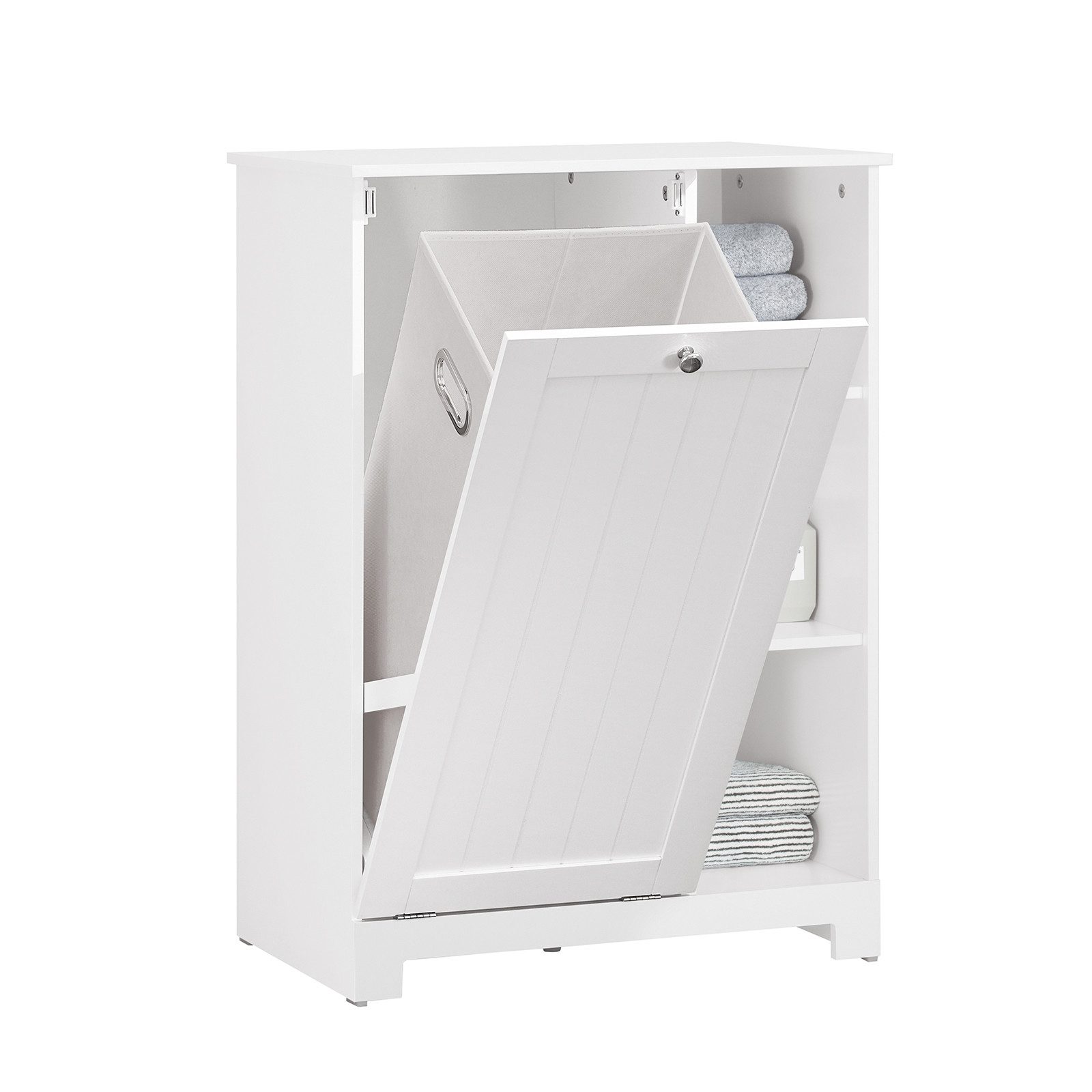 SoBuy Badkommode DE1-BZR105, Wäscheschrank mit Wäschekorb, Badschrank, Badmöbel, Badezimmerschrank mit Wäschekorb, Wäschesammler Wäscheschrank Weiß