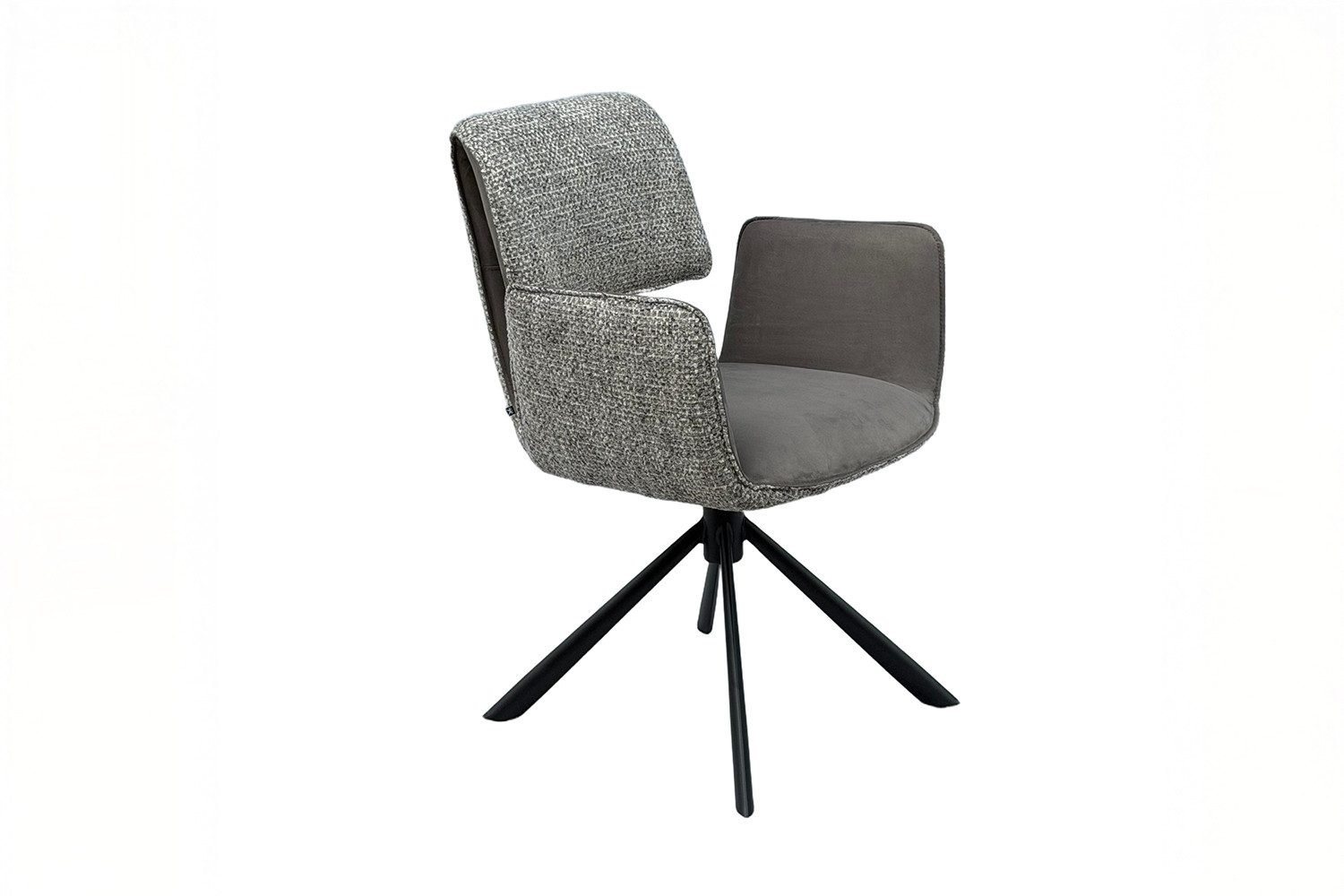 KAWOLA Esszimmerstuhl EDENIA 360° drehbar, mit Armlehnen (1 St), Bouclé-Optik, Auto-Return-Funktion, Stahlgestell
