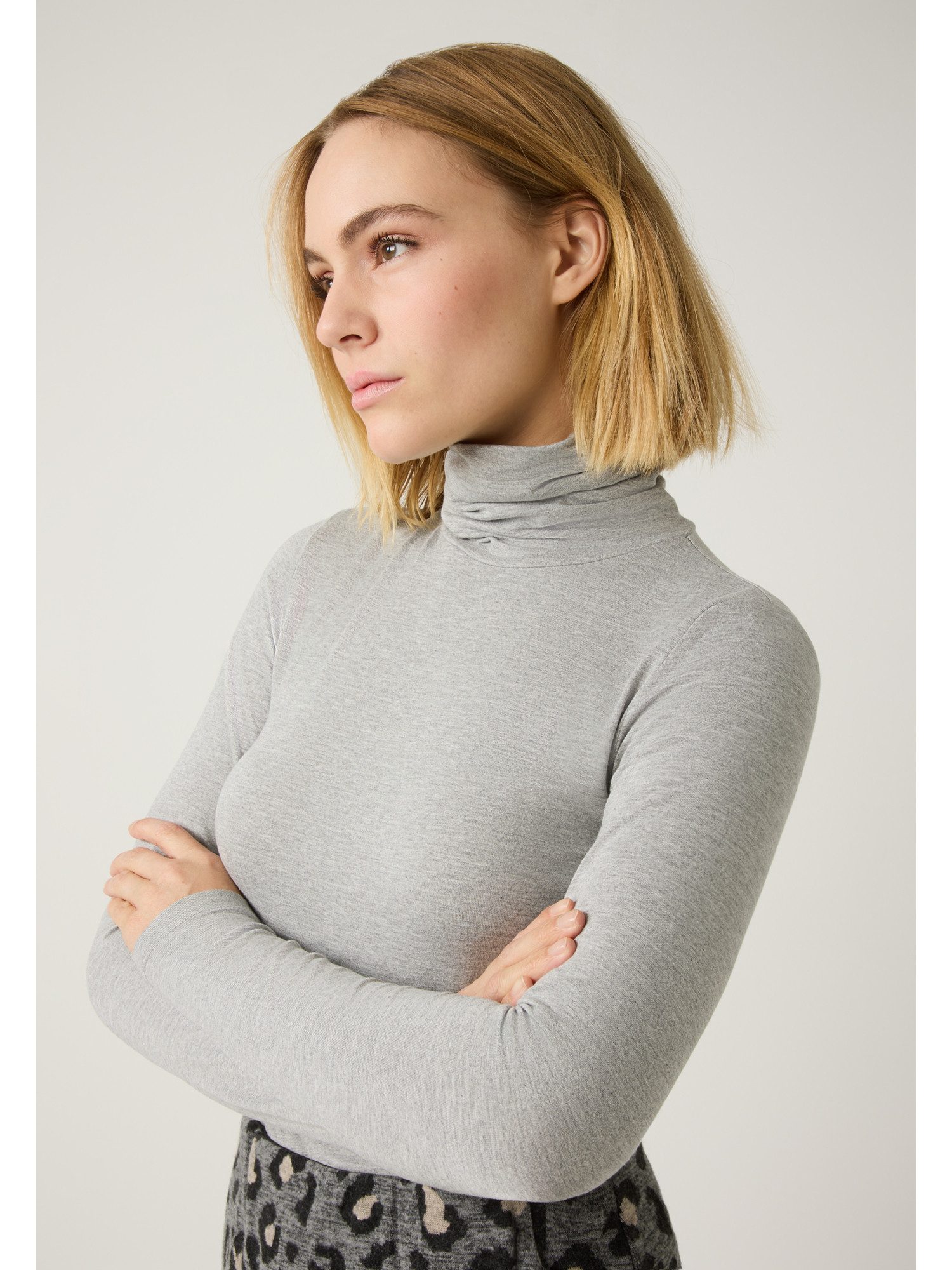 MORE&MORE Longsleeve softes Basic-Rollkragenshirt