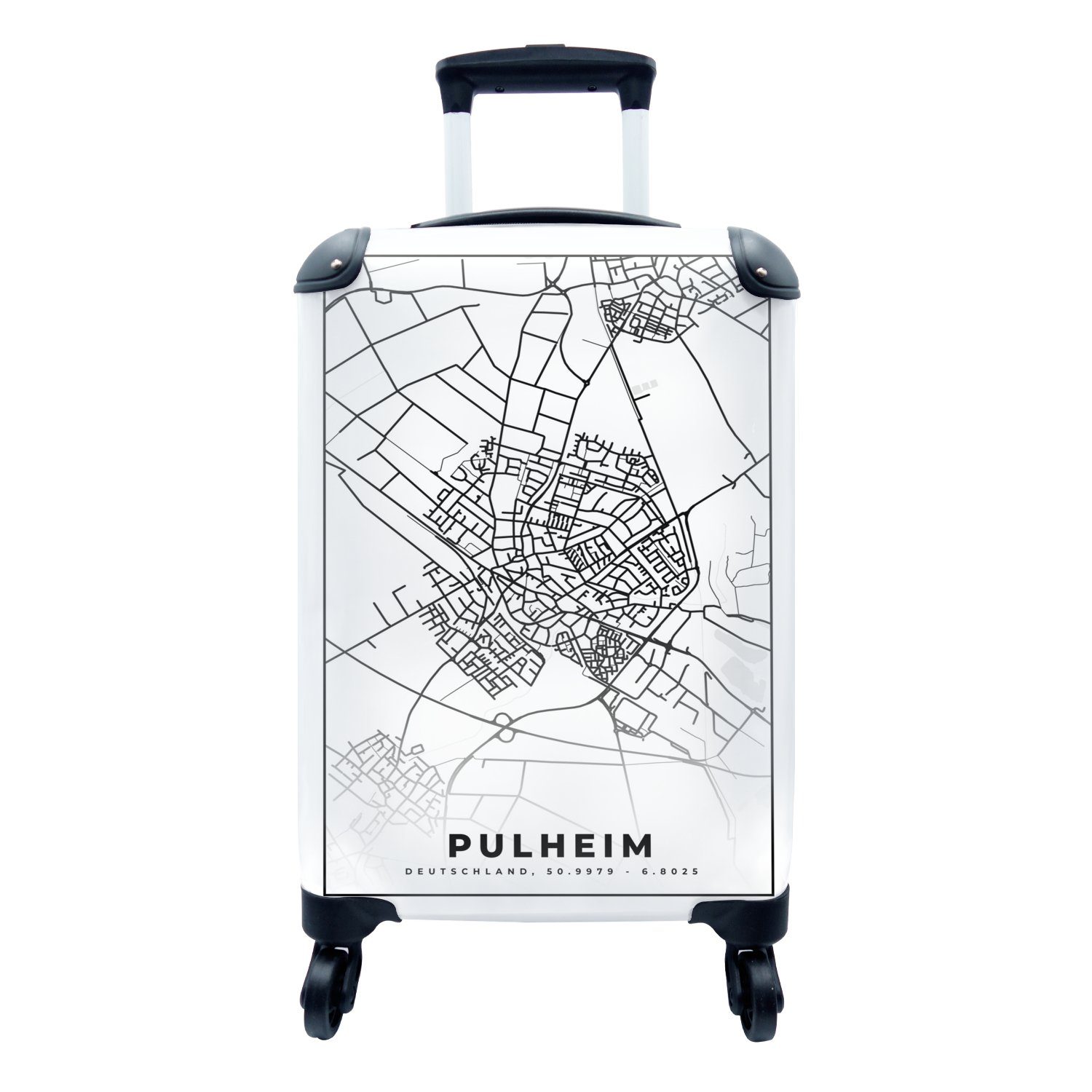 Pulheim Reisekoffer - Karte Handgepäck Rollen, rollen, Trolley, Ferien, Stadtplan Reisetasche MuchoWow 4 - für Handgepäckkoffer mit Karte, -