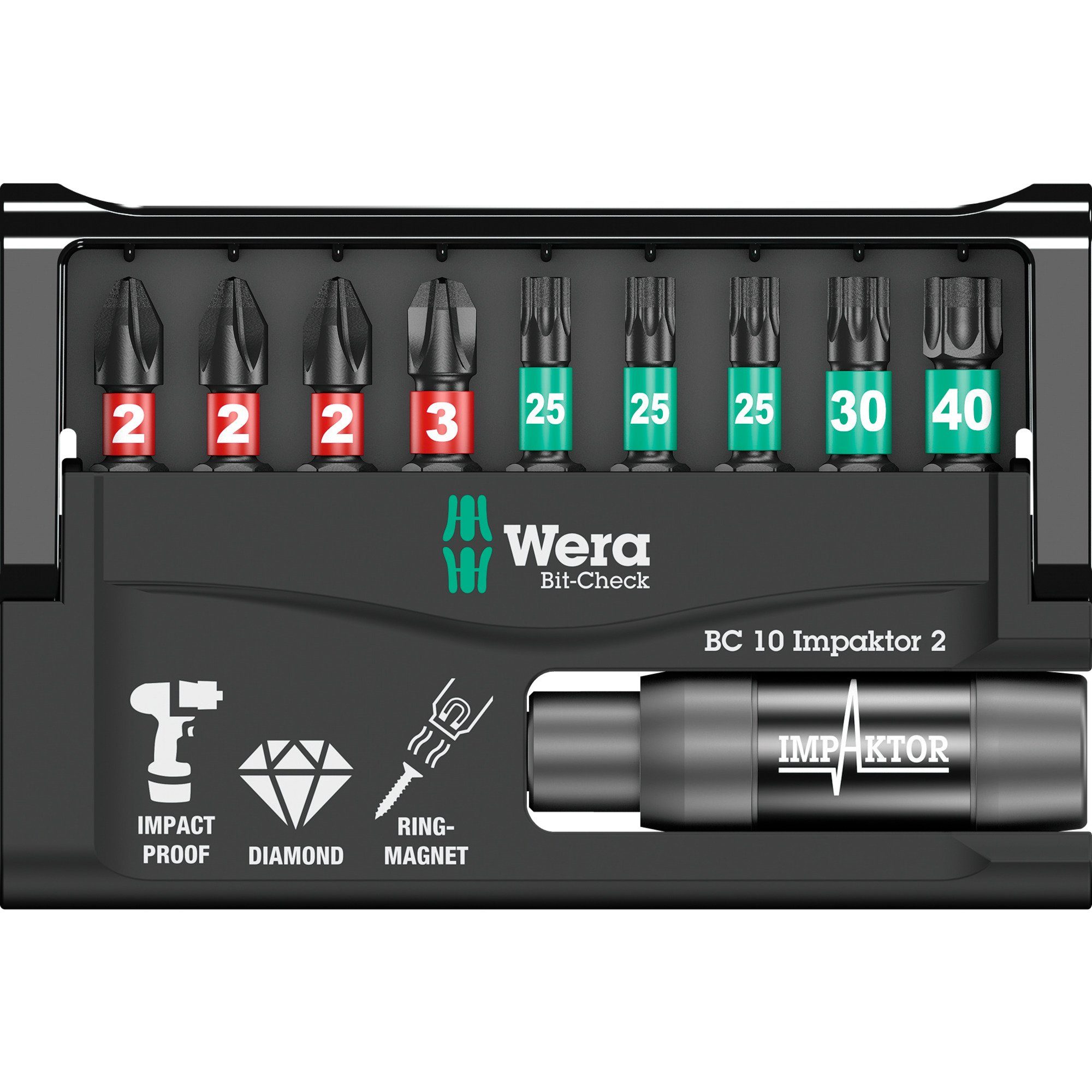 Wera Multitool Wera Bit-Check 10 Impaktor 2, 1/4", 10-teilig, (diamantbeschichtet, extrem belastbar)