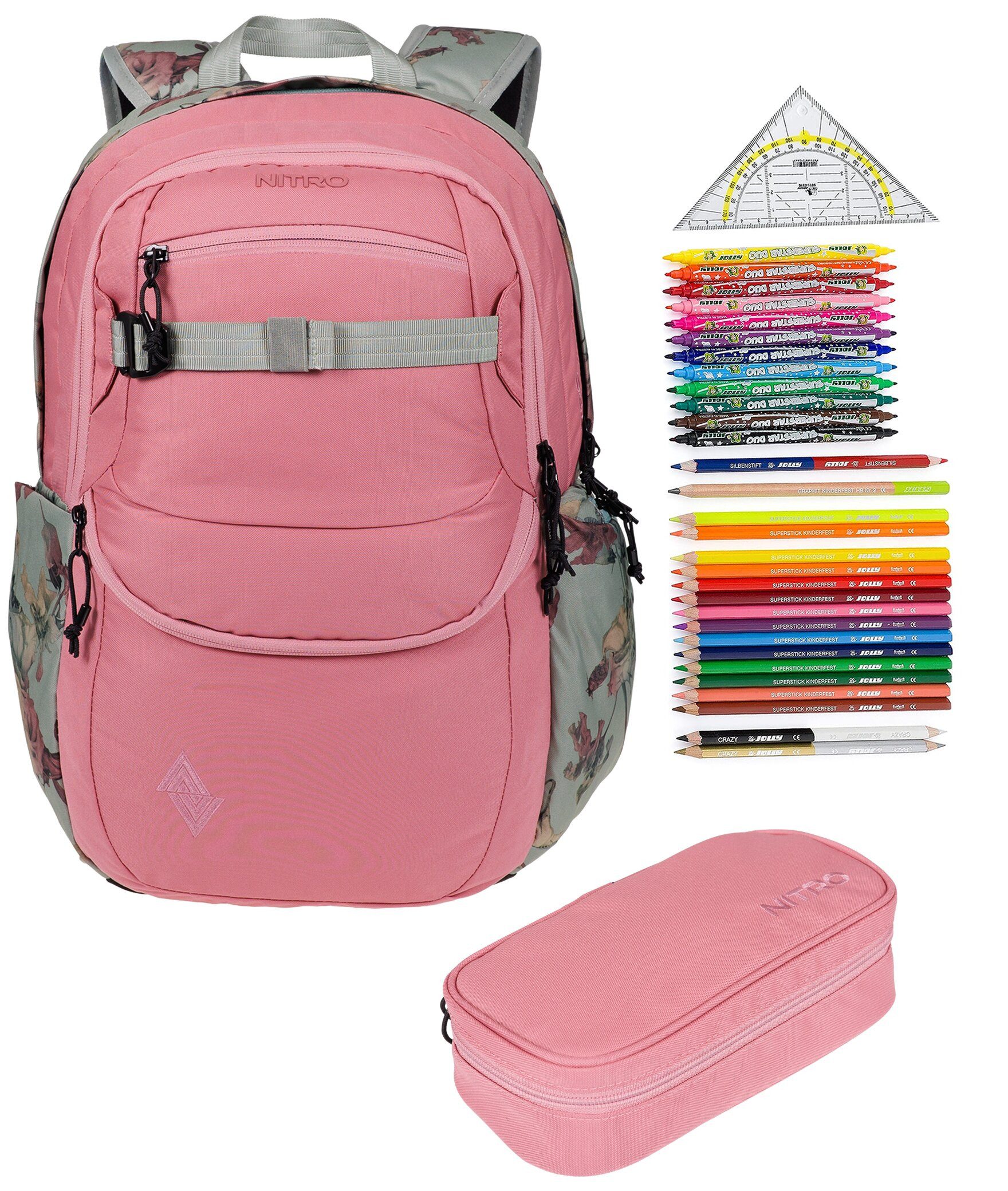 NITRO Schulrucksack NITRO Schulrucksack Jungen Mädchen Future Hero Rucksack (3 Teile Set, inkl. Mäppchen Box, inkl. Mäppchen Füllung 31 Teile), Schulmappe Laptopfach 2 Hauptfächer Daypack Auswahl rmv