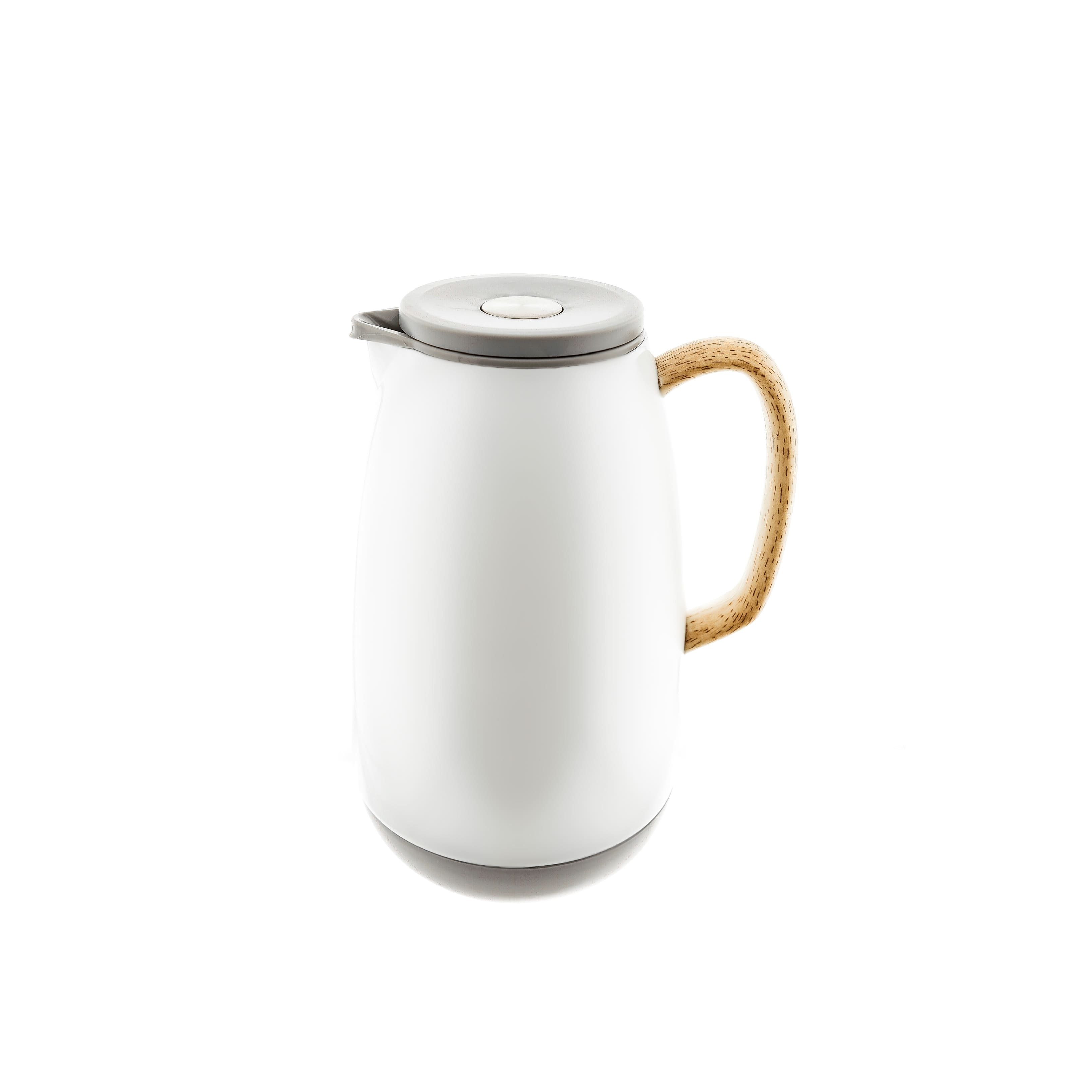 MATO Isolierkanne 1L aus Edelstahl mit ergonomischem Holzgriff & Push-Down-Button, (1-St)