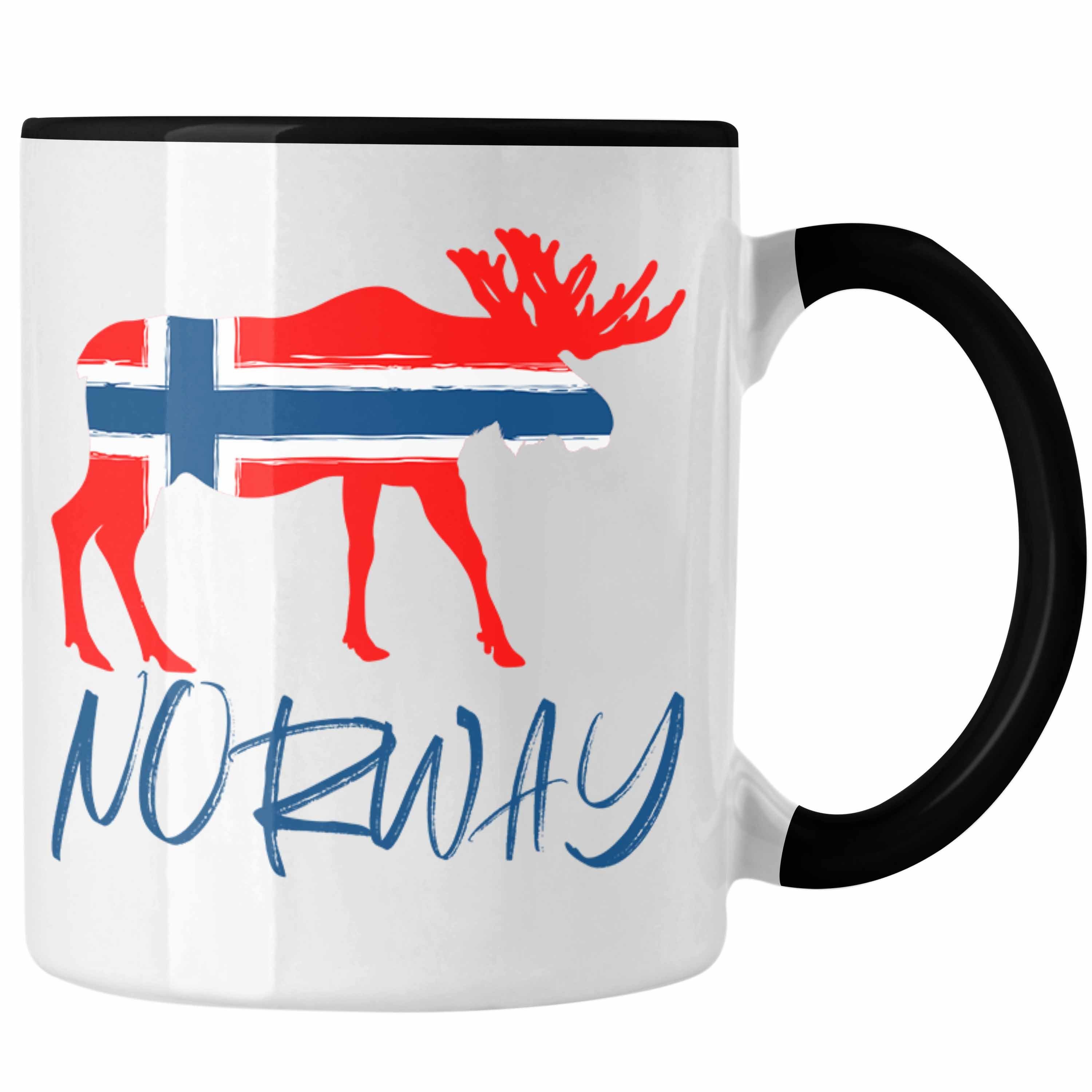 Schwarz Geschenke Norway Trendation Tasse Flagge Norwegen Tasse Grafik Elch Trendation Nordkap -