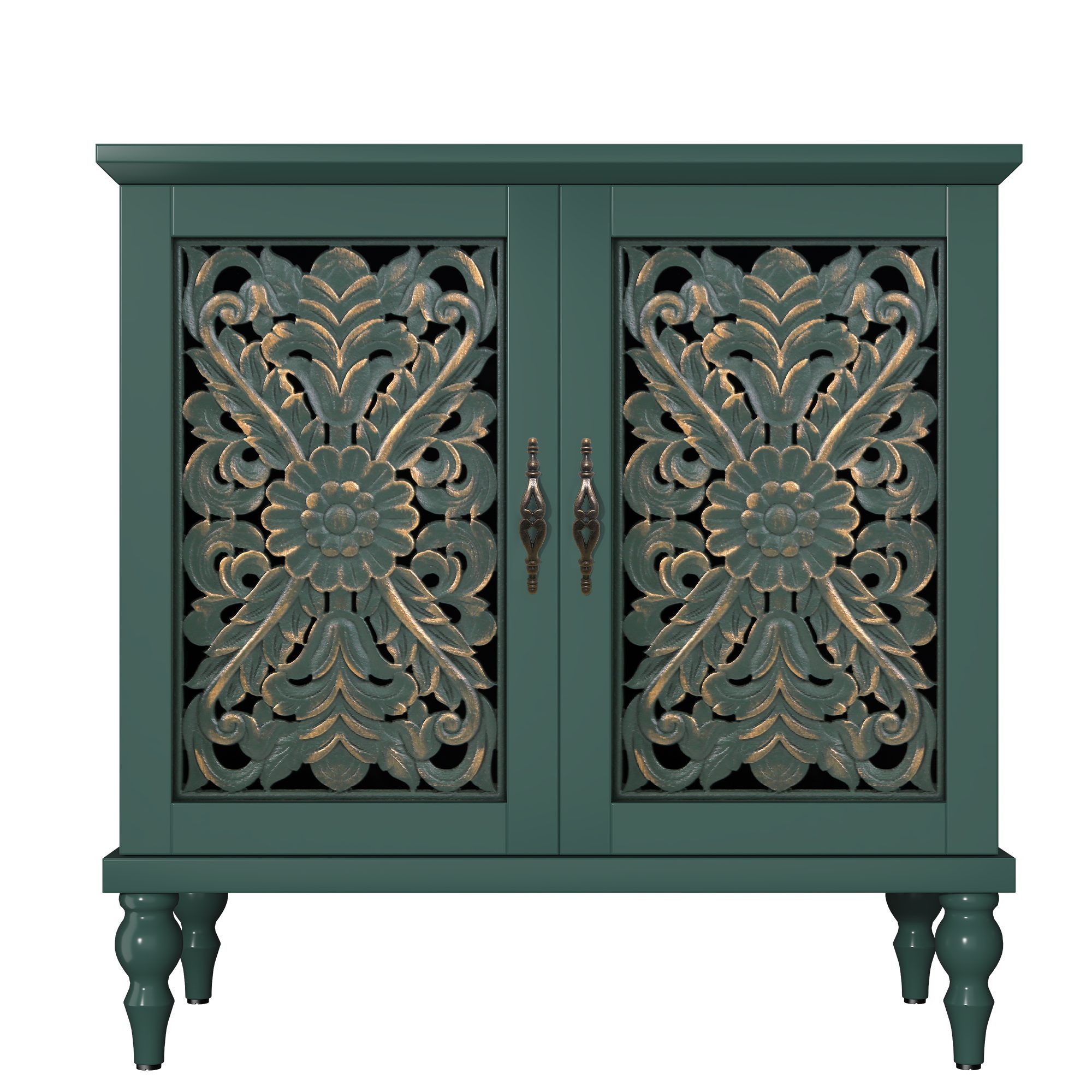 HOLTICO Kommode Vintage Sideboard Buffet Schrank mit Hohle Blumenschnitzerei (1 St), Akzent Schrank Holz Kommoden & Sideboards