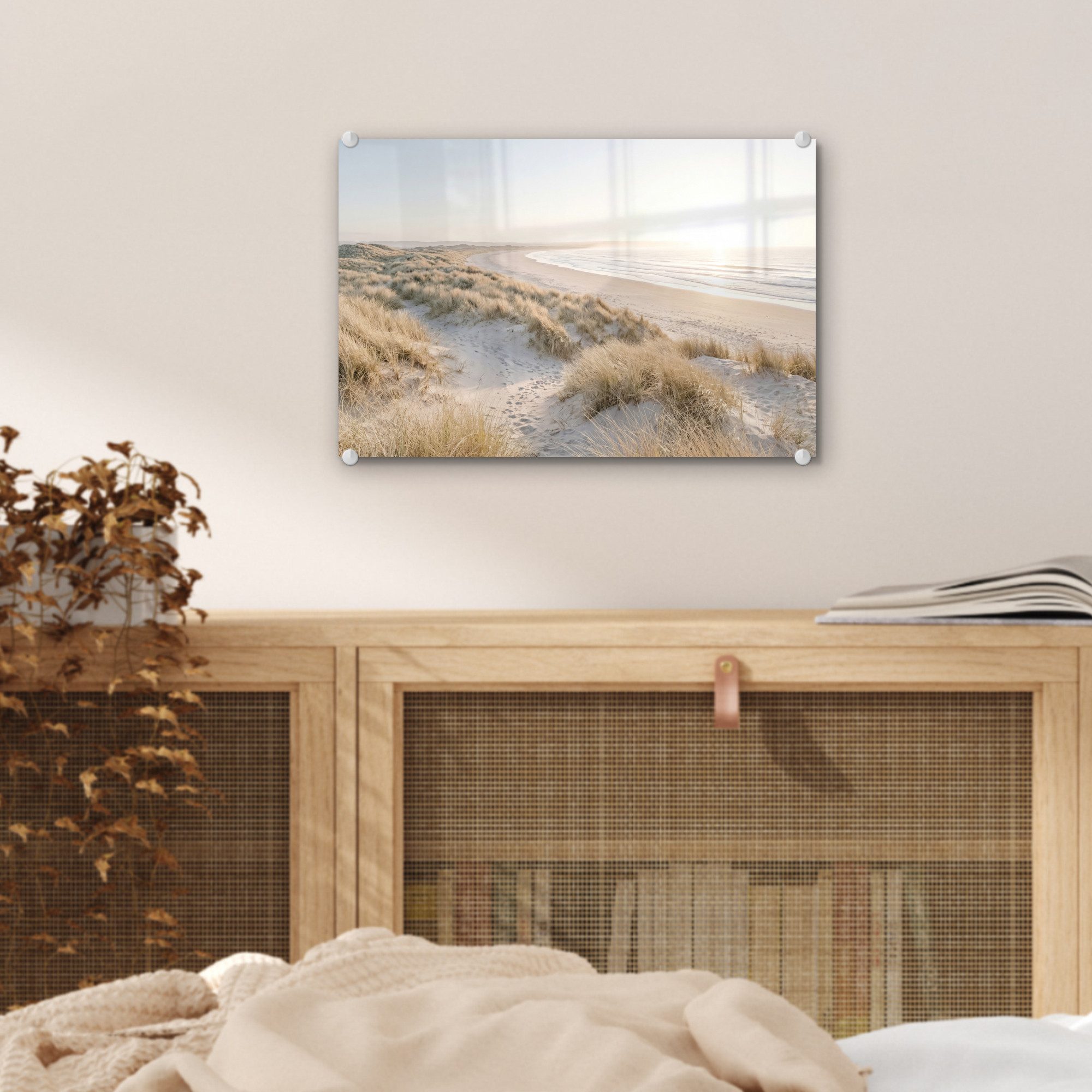 MuchoWow Acrylglasbild Dünen - Strand - Beige, Inkl. Aufhängung, Glasbilder Wohnzimmer, Schlafzimmer, Flur & Esszimmer, 30x20 cm – Bild 5 von 5