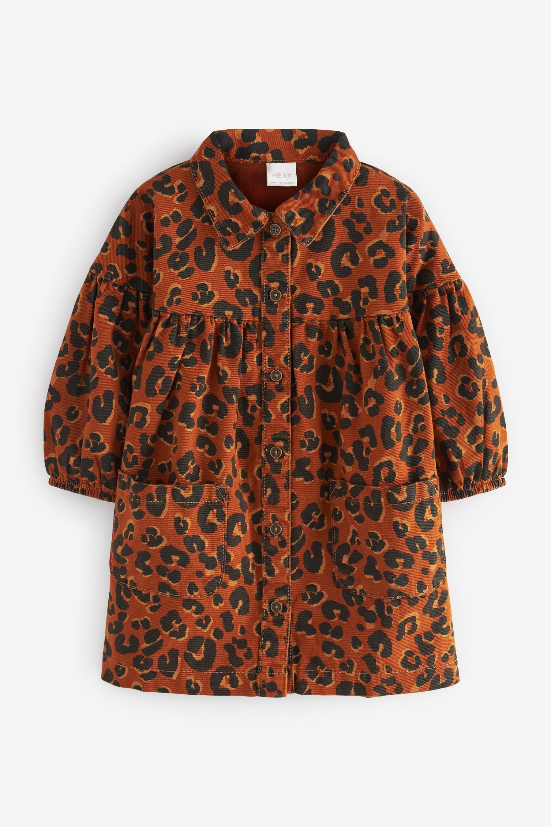 Tan/Animal (1-tlg) Blusenkleid Hemdkleid aus Print Baumwolle Next