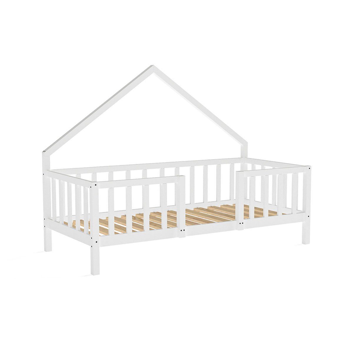 Artkid Hausbett ArtKid William Hausbett 90x200cm Weiß mit Rausfallschutz - (Packung), Jugendbett - inklusive Lattenrost 90x200cm