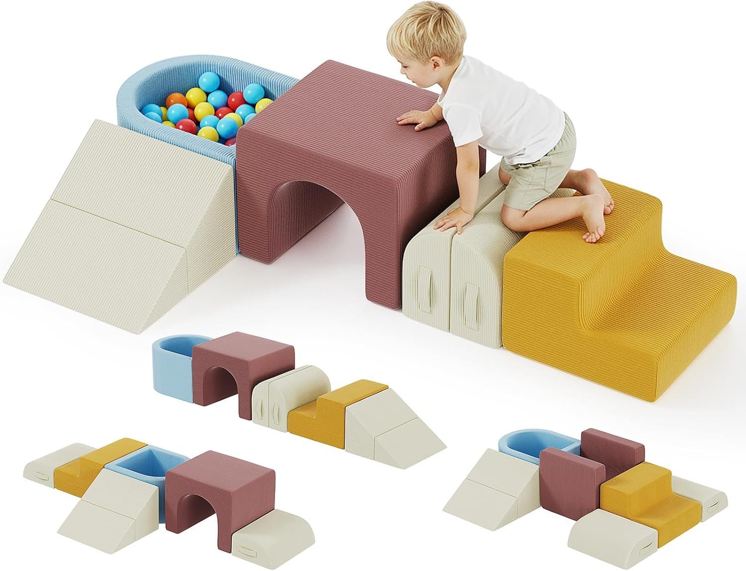 TLGREEN Kindersofa 7 PCS Schaumstoff Kinderbausteine Sofa, Kletterblöcke mit Ballpool,Spielzeug für Indoor-Spaß, Sicher Weiches Spielzeug für Kleinkinder 12 Monate