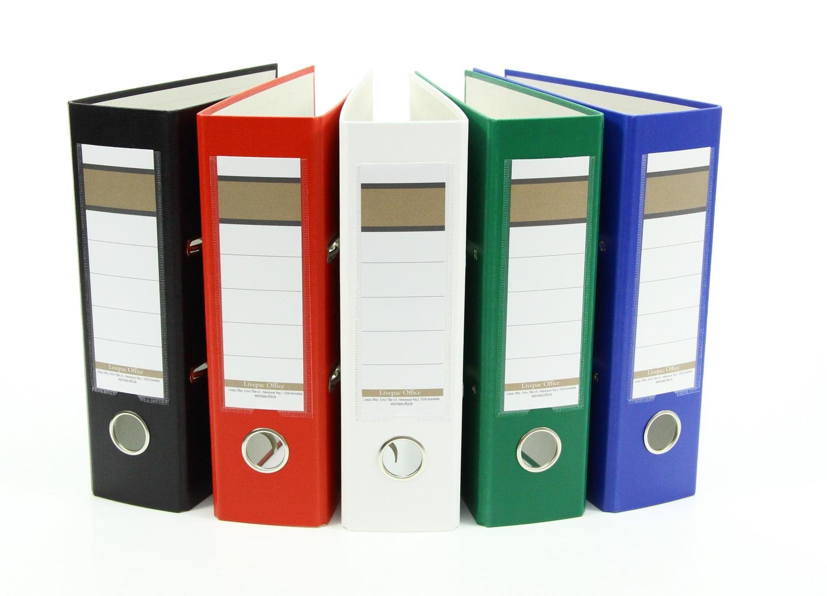 Livepac Office Aktenordner 10x Ordner / DIN A5 / 75mm / Farbe: je 2x weiß, grün, blau, rot und sc