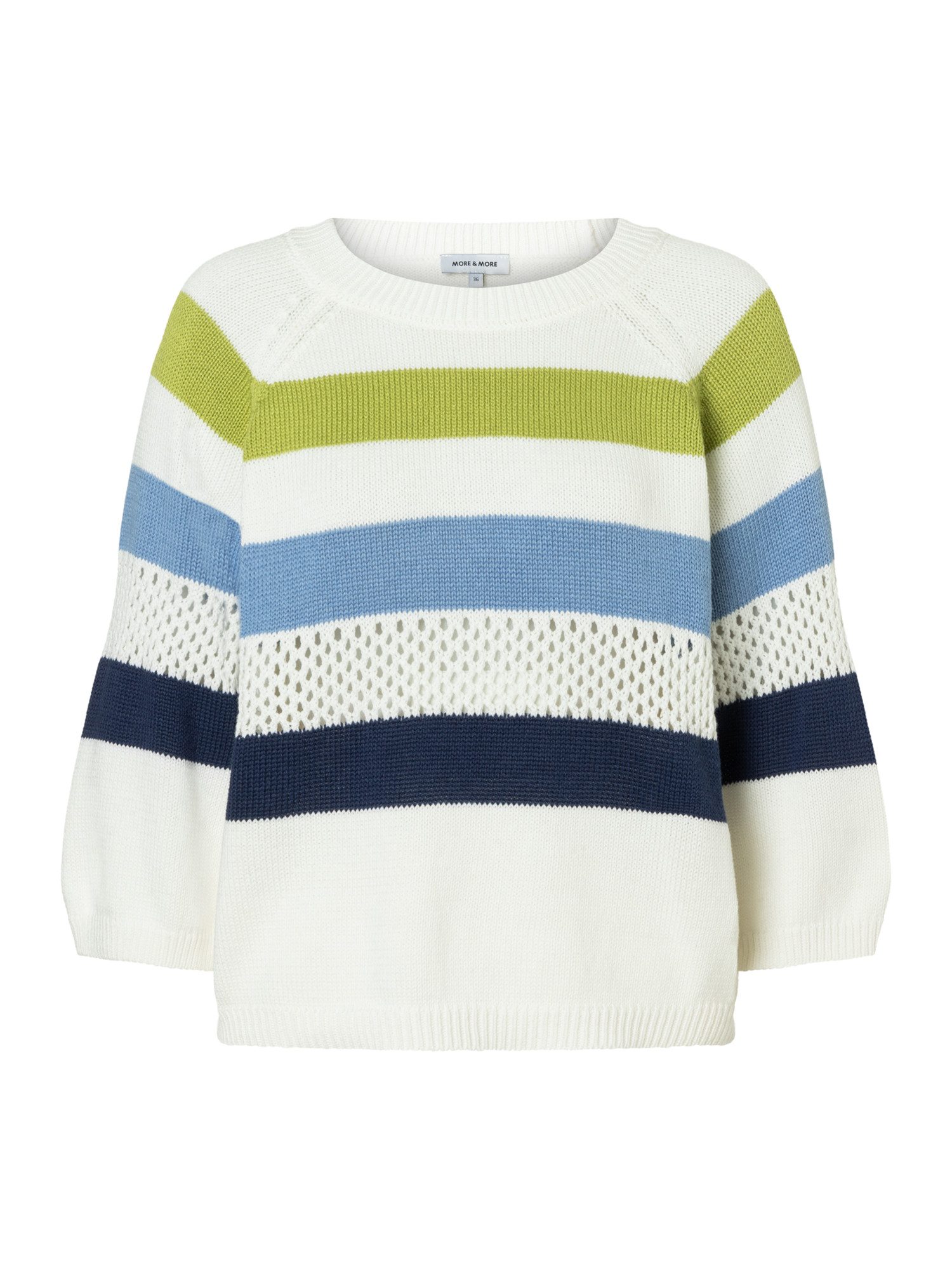 MORE&MORE Rundhalspullover leichter 3/4 Arm Pullover, Lochstrick-Details