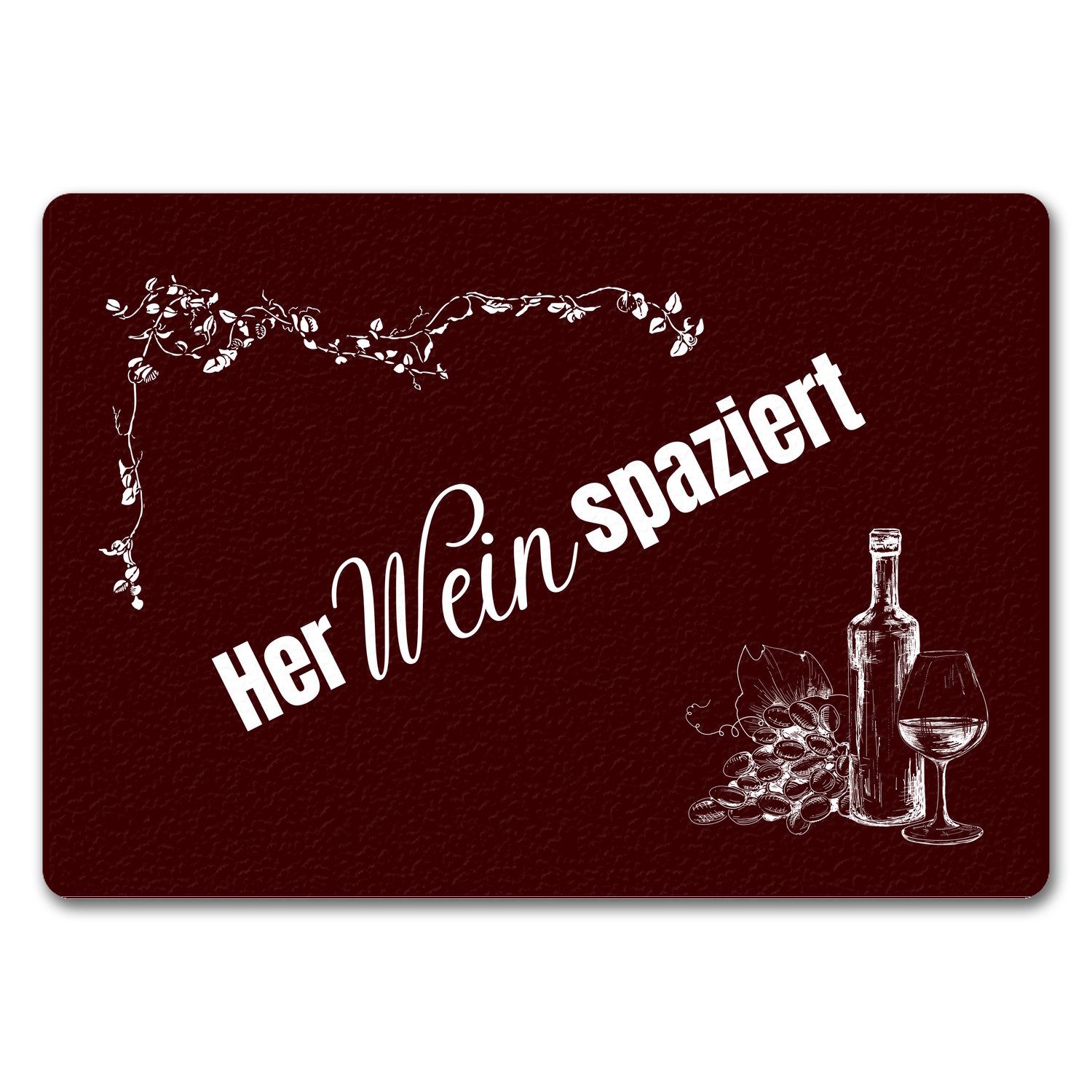 Fußmatte Wein Fußmatte in 35x50 cm ohne Rand mit Spruch Herweinspaziert