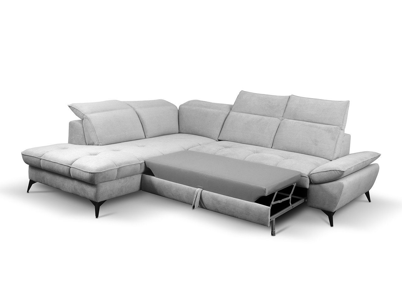 MIRJAN24 Ecksofa Sierra, mit mit Einstellbare Metallfüße, freier Schlaffunktion L-Form Seitenwahl Kopfstützen, Monolith und Bettkasten, 63