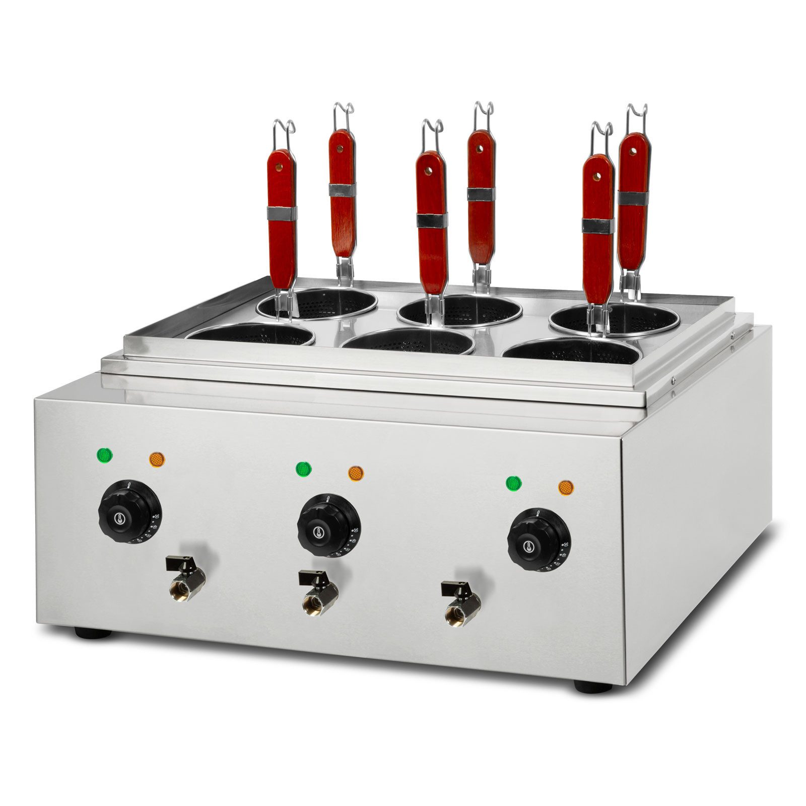 vertes Spaghettitopf Gastro Nudelkocher Pastakocher Teigwarenkocher aus Edelstahl, 3x 1700 Watt, 3 separate Kochbecken zu je 6 Liter